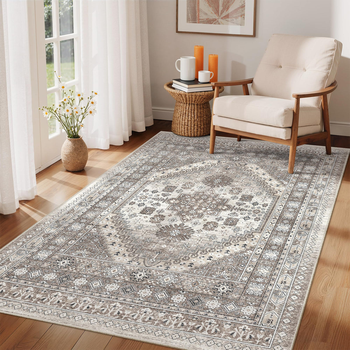 zesthome 5x7 Area Rugs for Living Room,Large Washable Rug,Orange