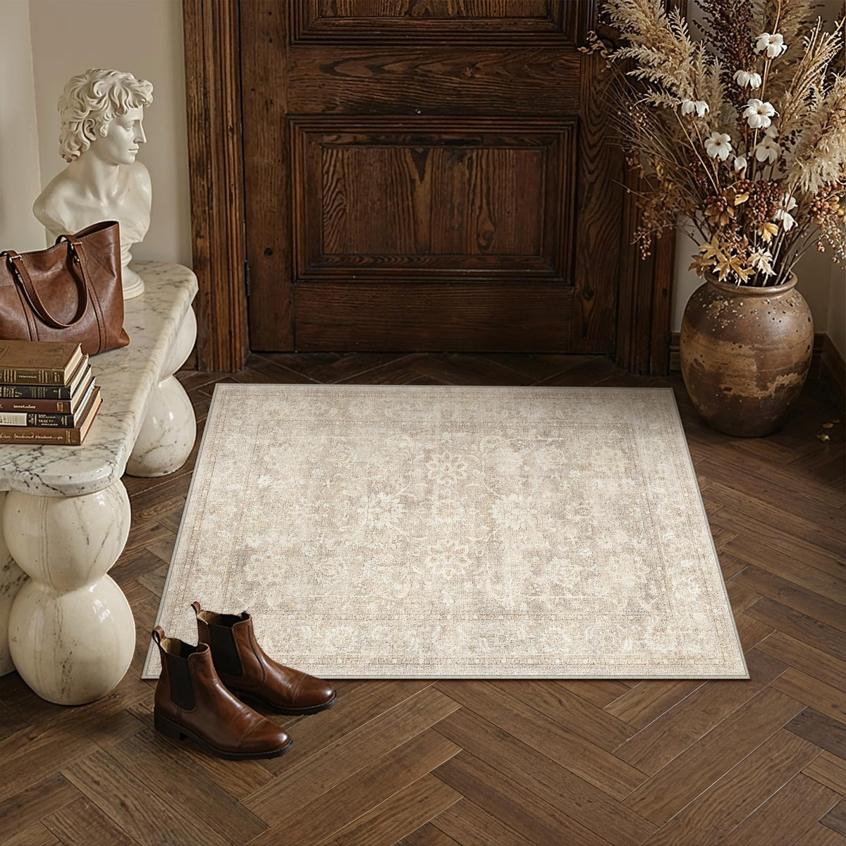 PureCozy 5x7 Beige Area Rug for Living Room Vintage Distressed