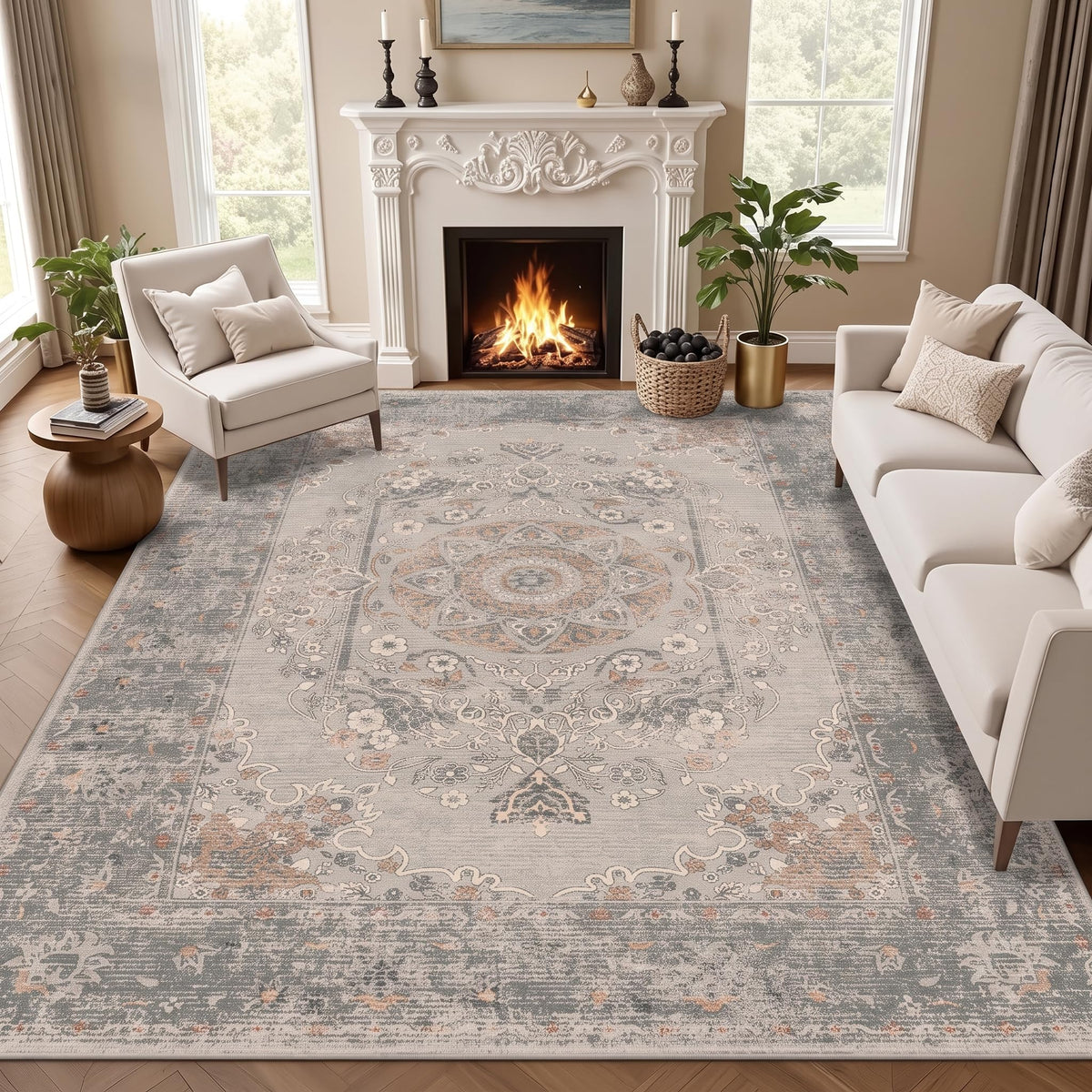 RUGIXE 5x7 ft Beige Washable Area Rug for Living Room,Vintage Boho,Non Slip