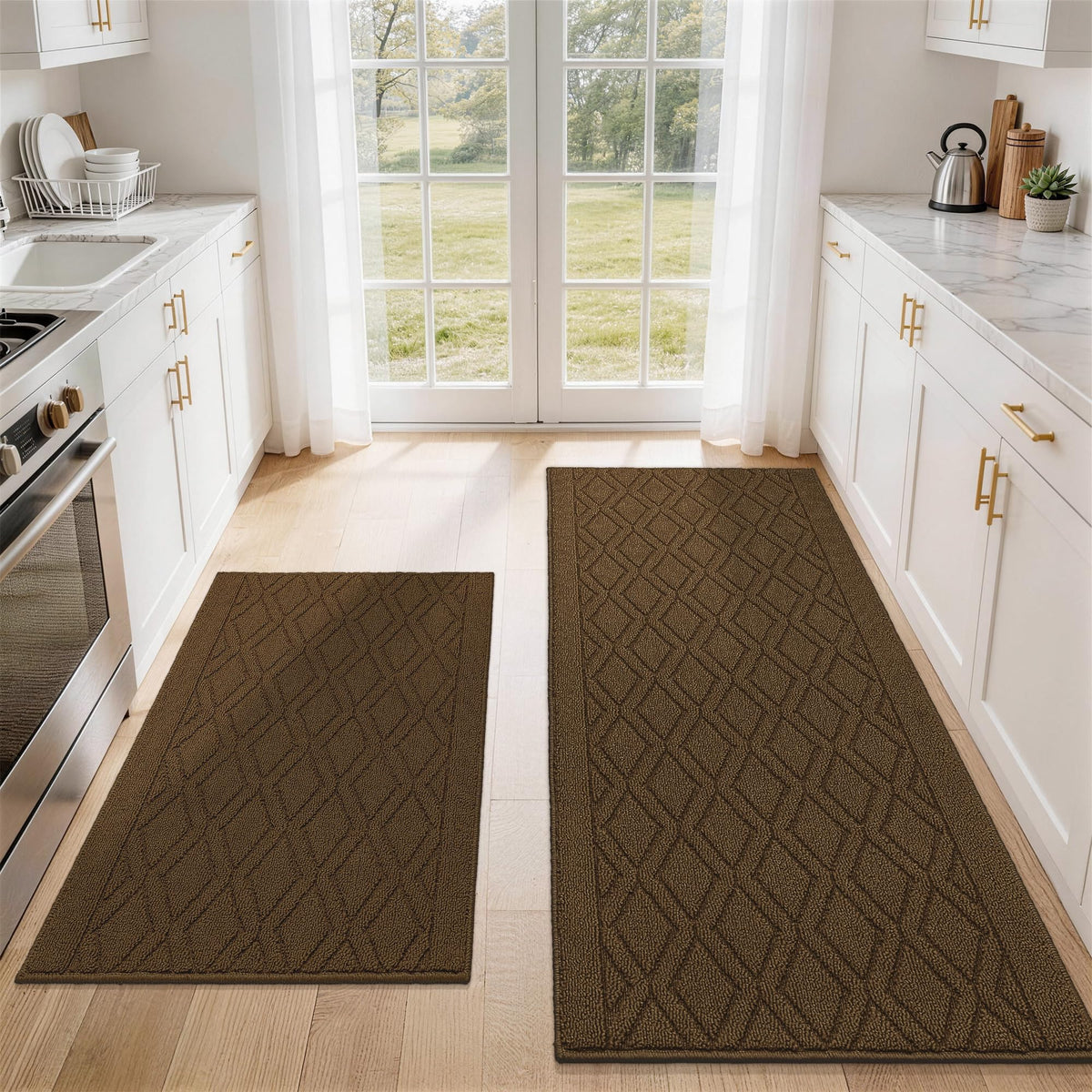 COSY HOMEER 48x20Inch/30X20Inch Kitchen Rug Mats,Grey