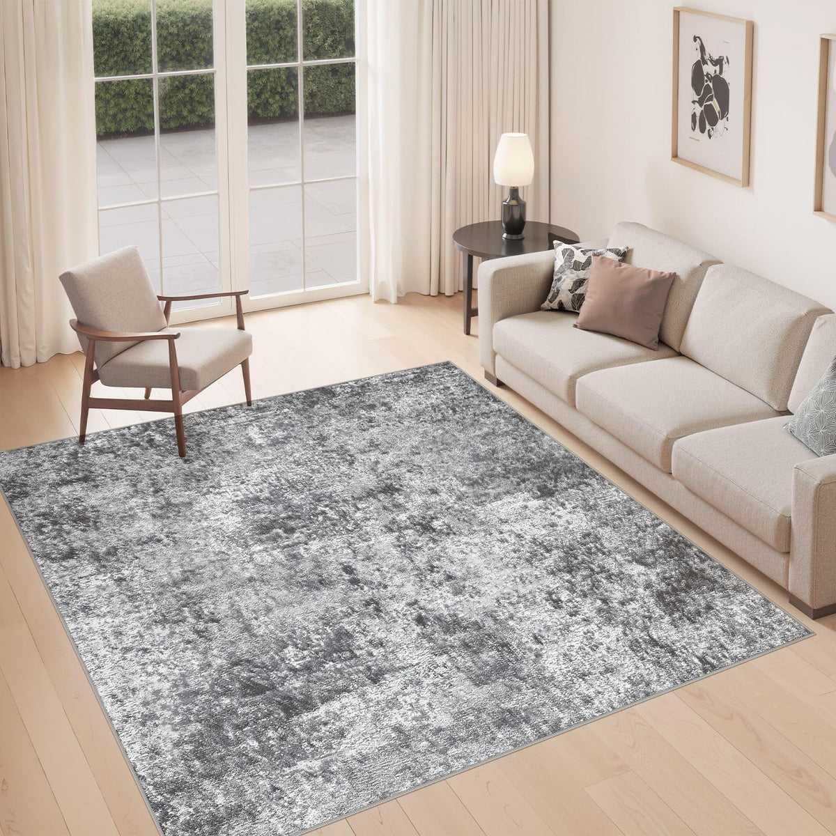 DMOYEST Area Rug Living Room Rugs 5x7 Washable Abstract Beige Blue Carpet