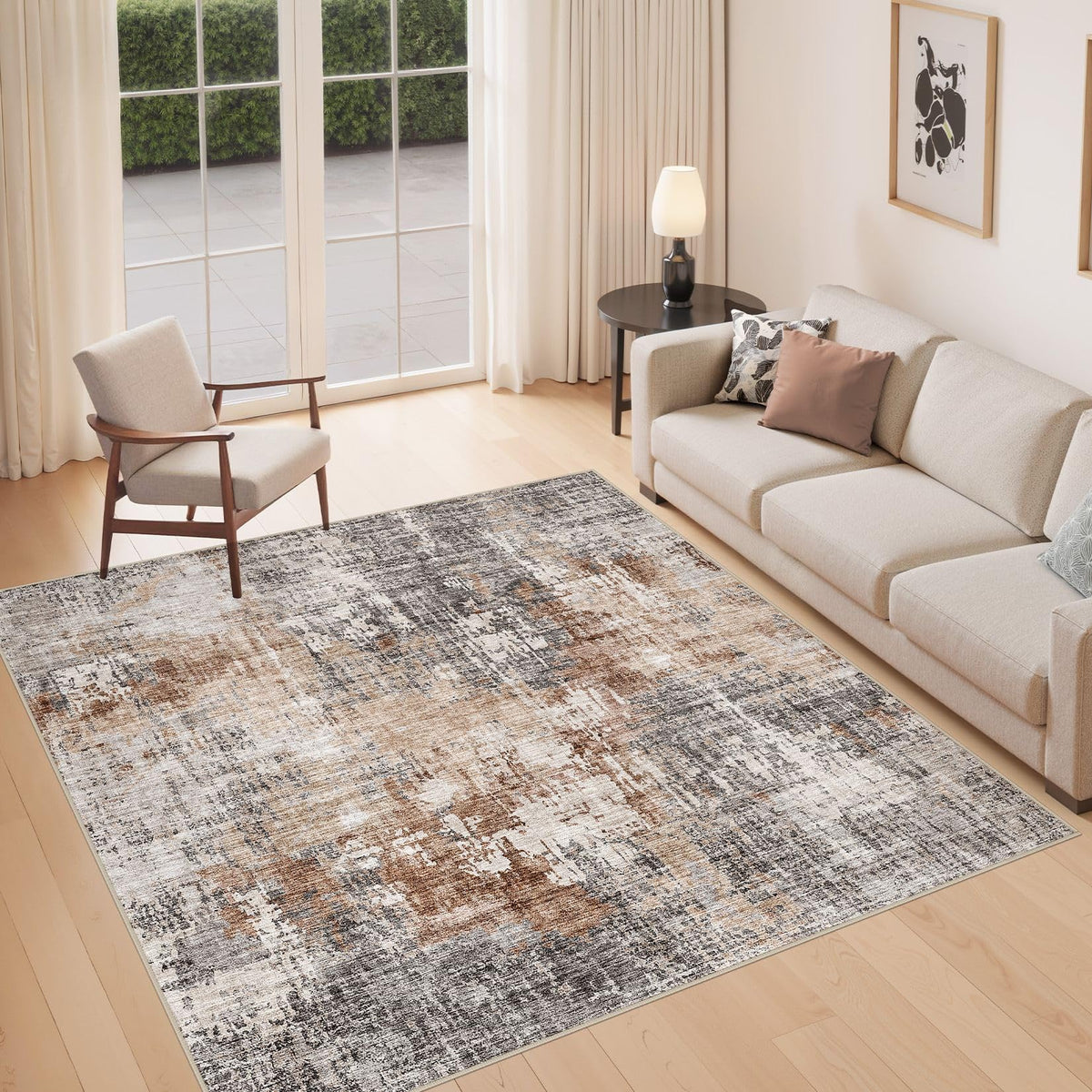 DMOYEST Area Rug Living Room Rugs 5x7 Washable Abstract Beige Blue Carpet