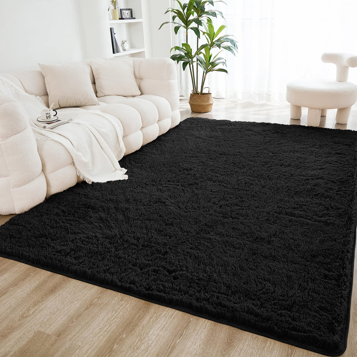 Litanika 4x6 Shag Area Rug for Bedroom, Tie-Dyed Beige Plush Rug