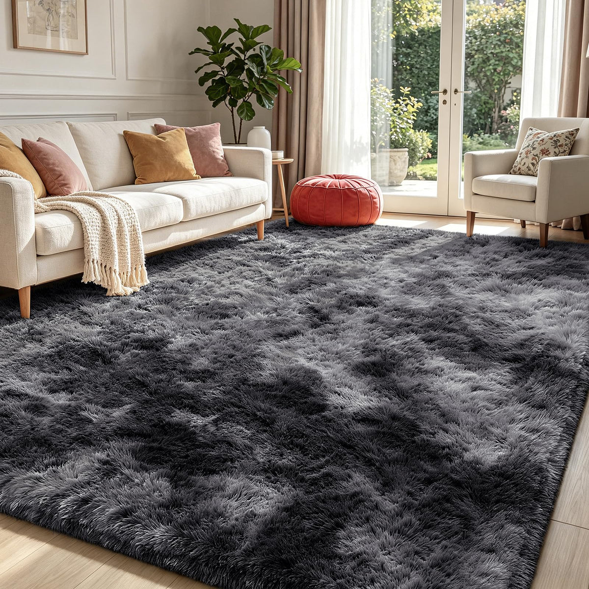 4x6 Beige Rug for Bedroom, Fluffy Shag Area Rug Small Rug Bedroom Carpet