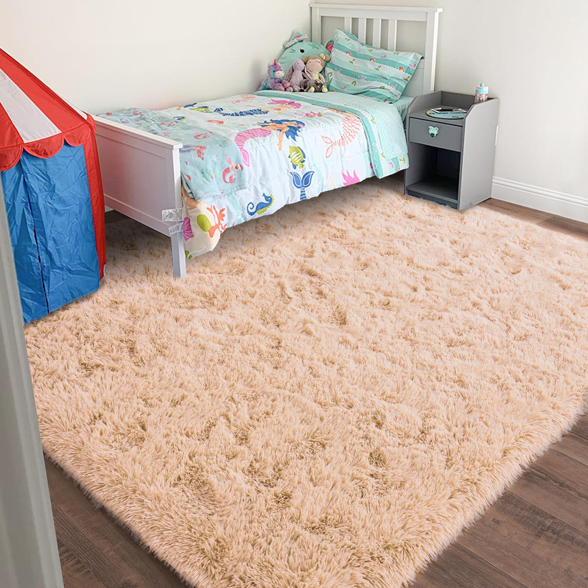 Black Rug for Bedroom, Soft Shaggy Modern Shag 4x6 Area Rugs for Living Room, Upgrade Non-Slip Plush Fluffy Carpet for Kids Boys Girls Room Dorm Home Decor Aesthetic