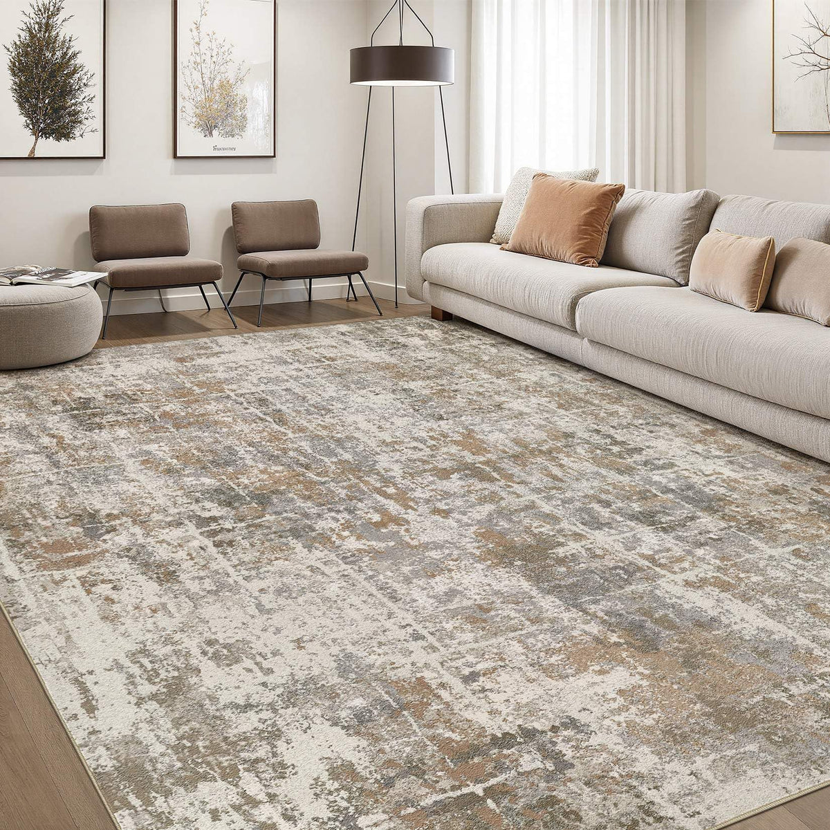 DMOYEST Area Rug Living Room Rugs 5x7 Washable Abstract Beige Blue Carpet