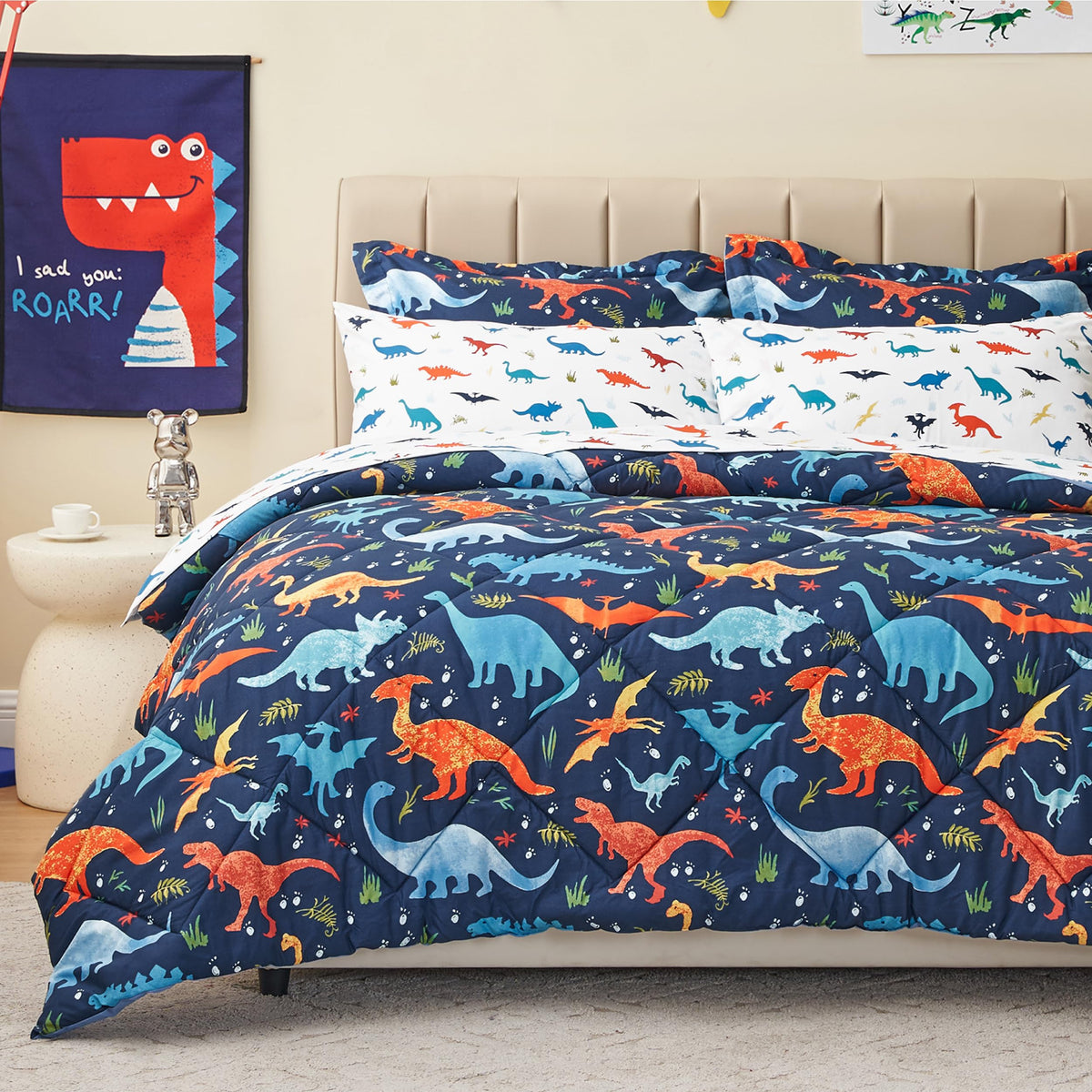 PPOLCA Twin Dinosaur Kids Bedding Set for Boys, 2 Pieces Twin Dinosaur Kids Comforter Sets for Boys, Super Soft Lightweight for All Seasons, Includes 1 Comforter (66"x86") and 1 Pillowcase(20"x26"+2")