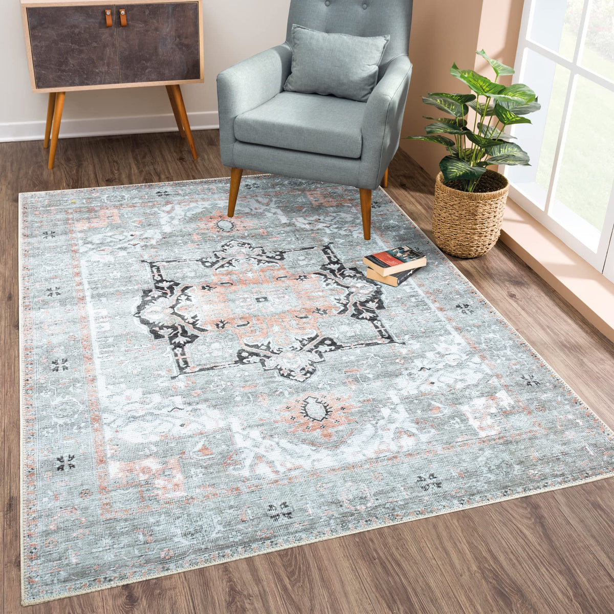 Bloom Rugs Washable Non-Slip 8' x 10' Rug - Gray/Charcoal/Blue Modern Abstract Area Rug for Living Room, Bedroom, Dining Room, and Kitchen - Exact Size: 8' x 10'