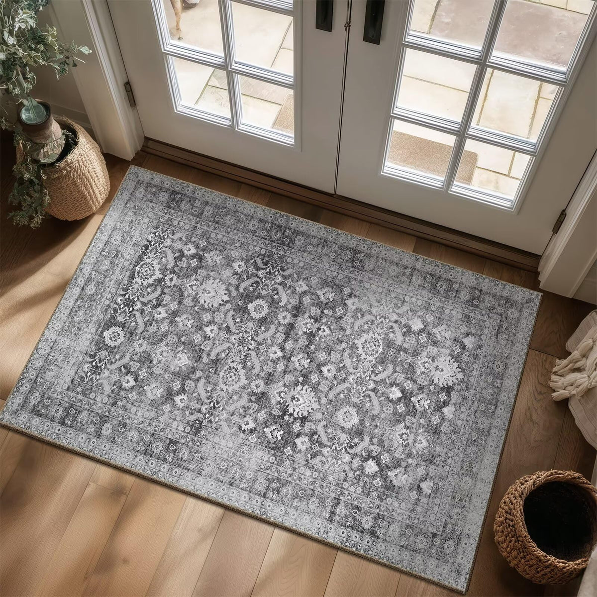 Washable 10x14 Area Rugs for Living Room, Ivory/Sage Gold