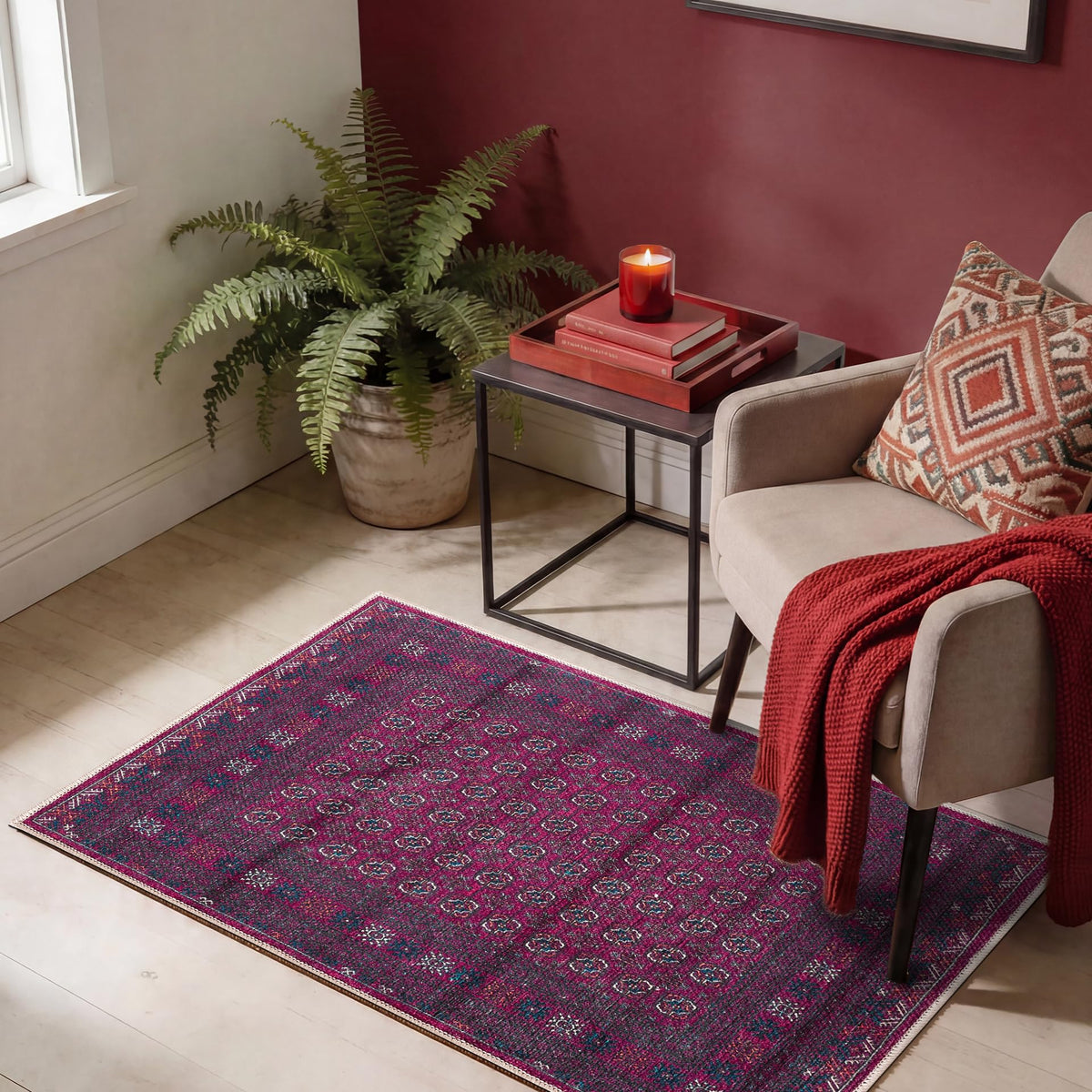 Keen Home Design Vintage Washable Entryway Rug, Non-Slip Low Pile, 3x5