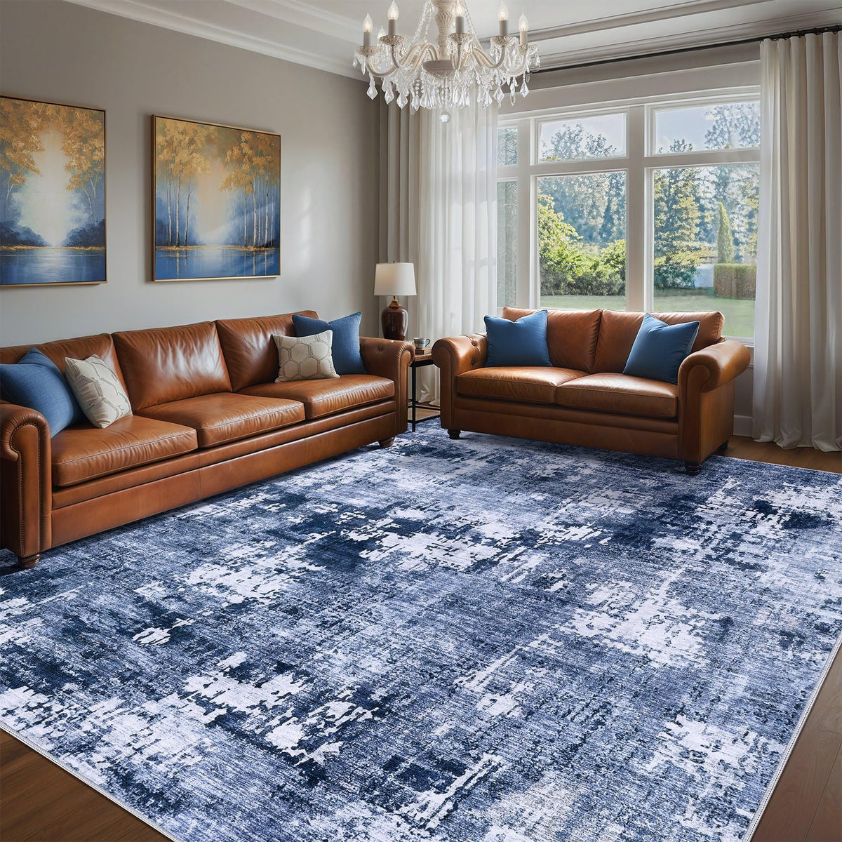 DMOYEST Area Rug Living Room Rugs 5x7 Washable Abstract Beige Blue Carpet