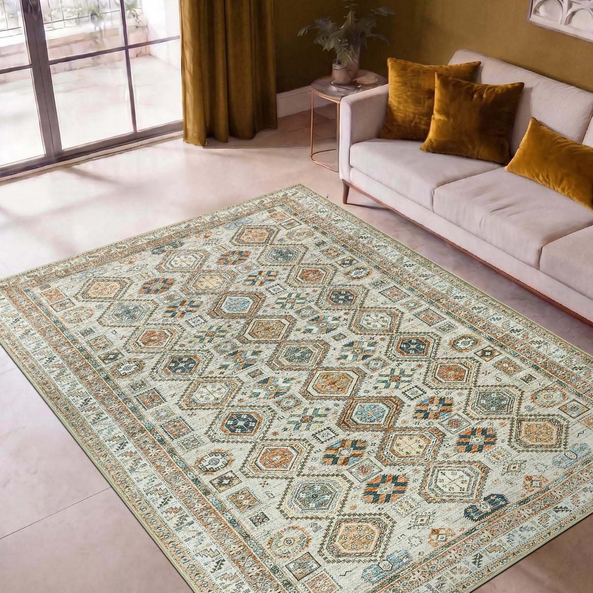 Keen Home Design Vintage Washable Area Rug, Non-Slip Low Pile, 5x7