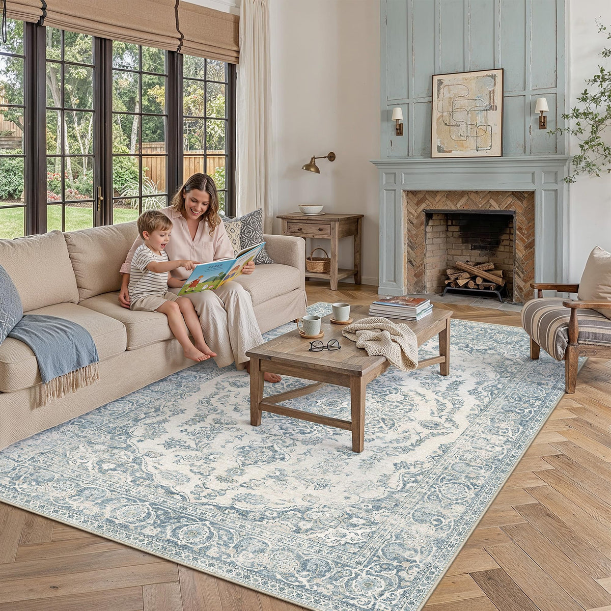 PureCozy 5x7 Beige Area Rug for Living Room Vintage Distressed