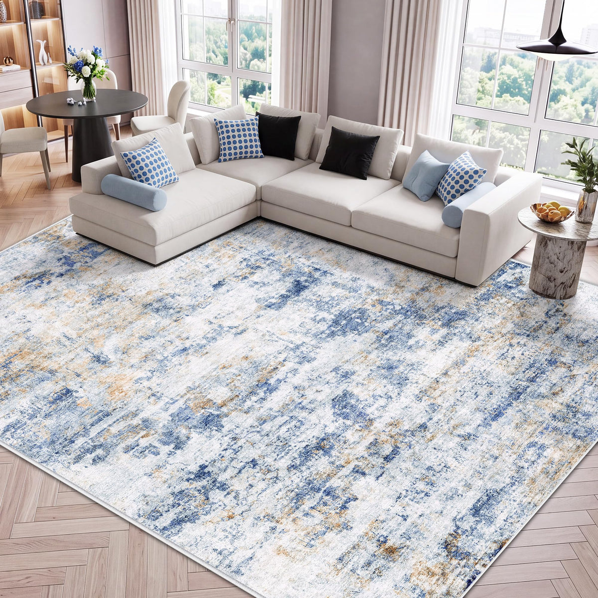 LIVELYGLOW 5x7 Washable Abstract Area Rug, Small Indoor Bedroom Dorm Rug
