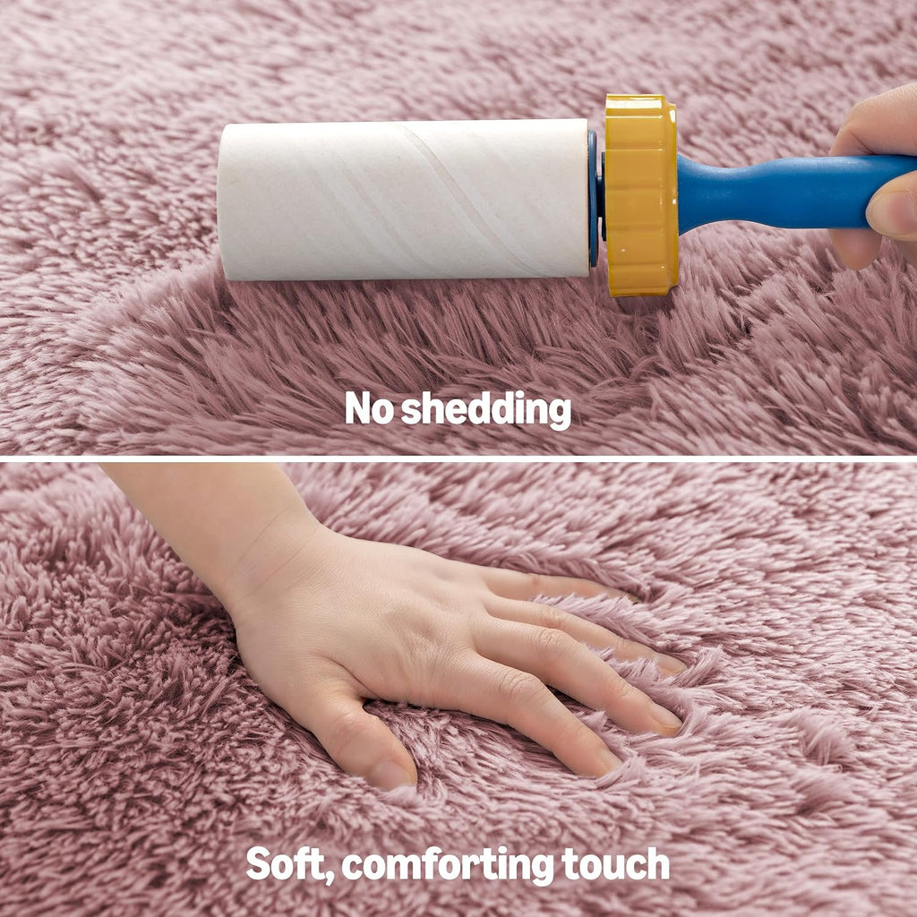 Amazon Basics Fluffy Washable Area Rug, Shaggy Carpet for Living Room, Bedroom, 4' W × 6' L, Pink