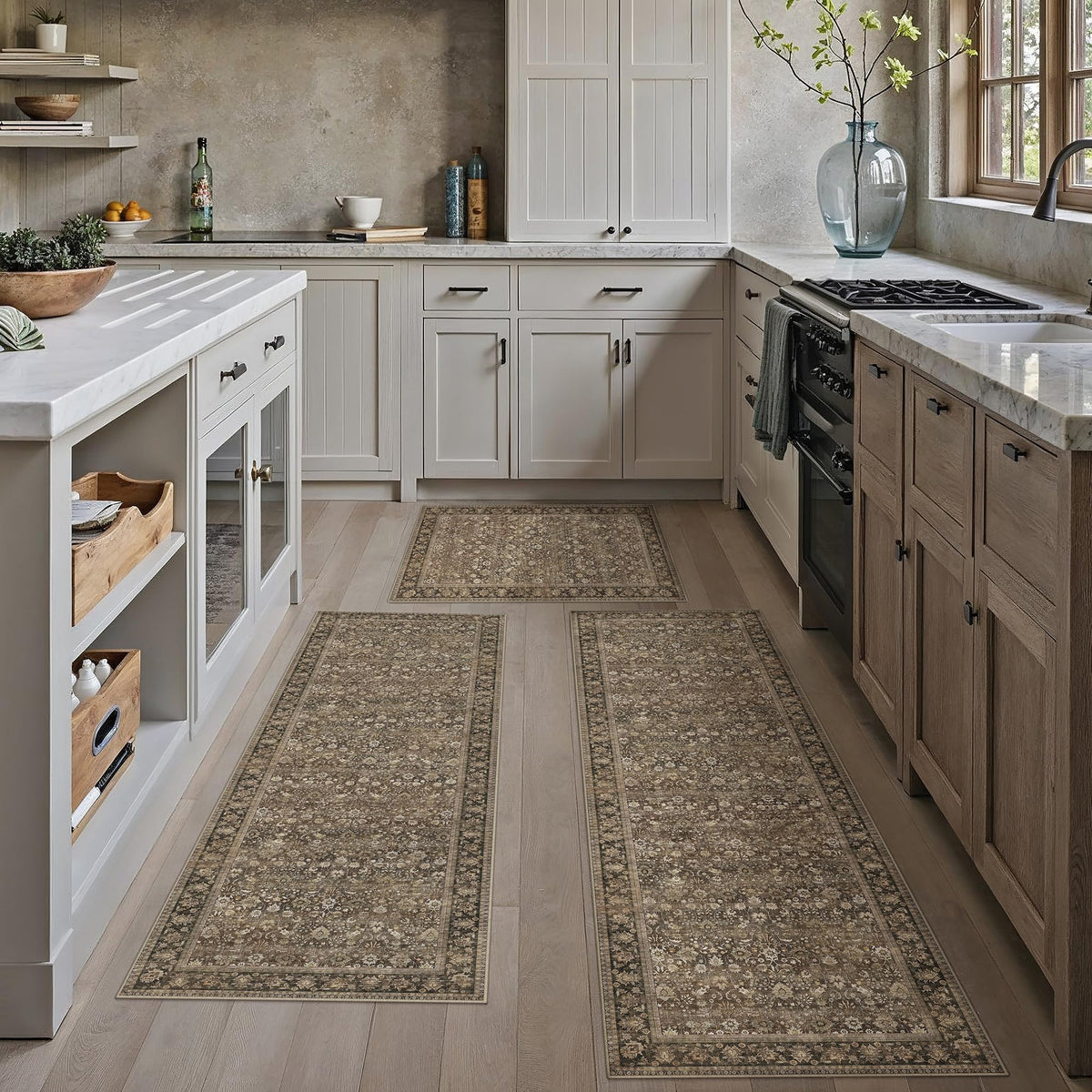 HUGEAR 2x6 Brown Vintage Floral Washable Runner Rug for Hallway