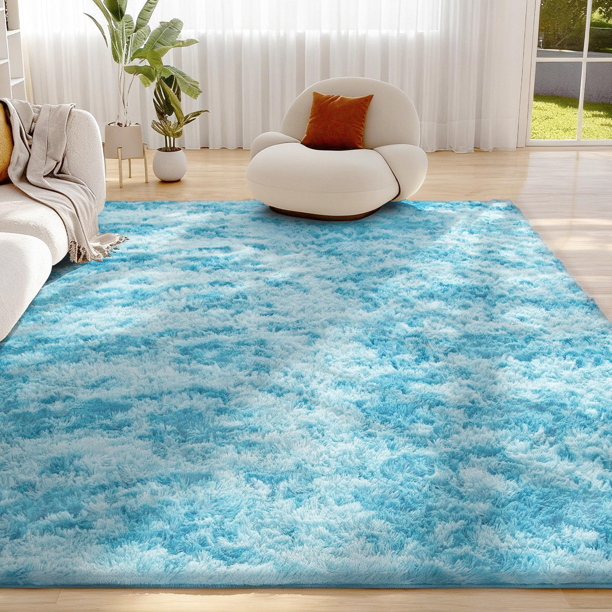 Litanika 4x6 Shag Area Rug for Bedroom, Tie-Dyed Beige Plush Rug
