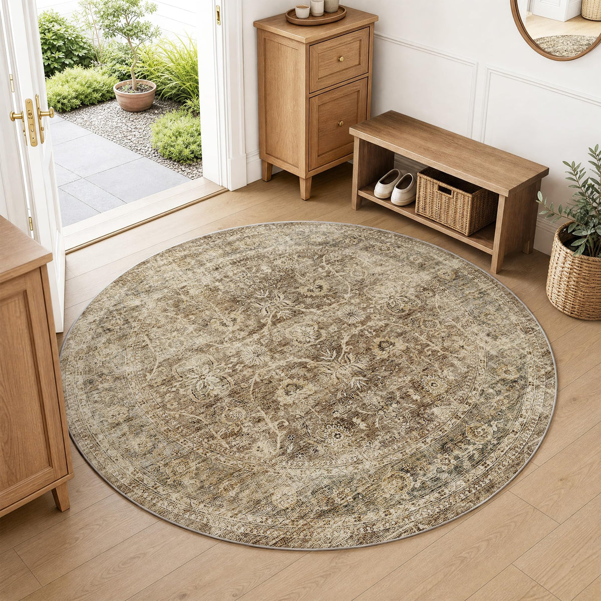 FMFUNCTEX 5x7 Washable Beige Neutral Vintage Retro Area Rug for Living Room