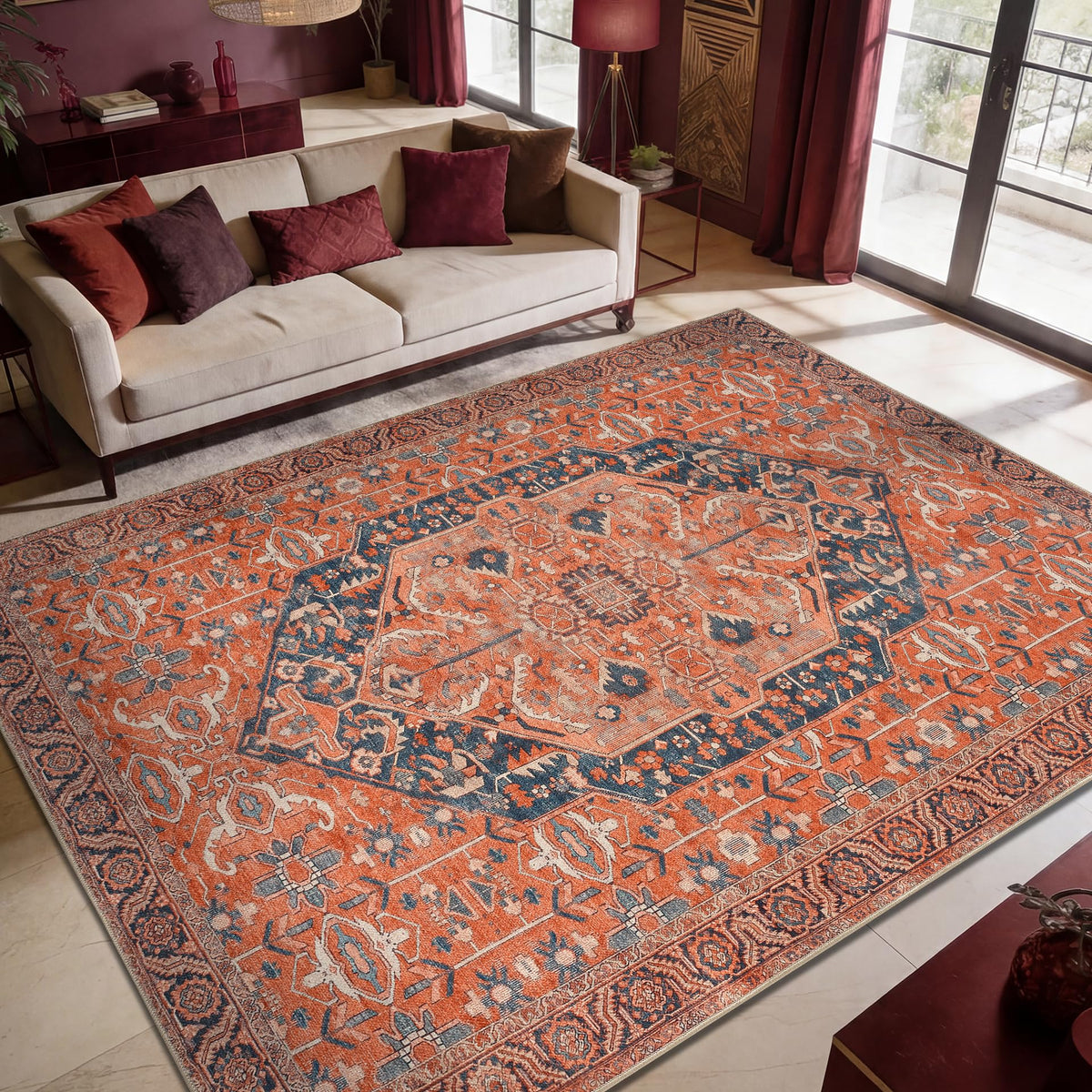 Keen Home Design Vintage Washable Area Rug, Non-Slip Low Pile, 5x7