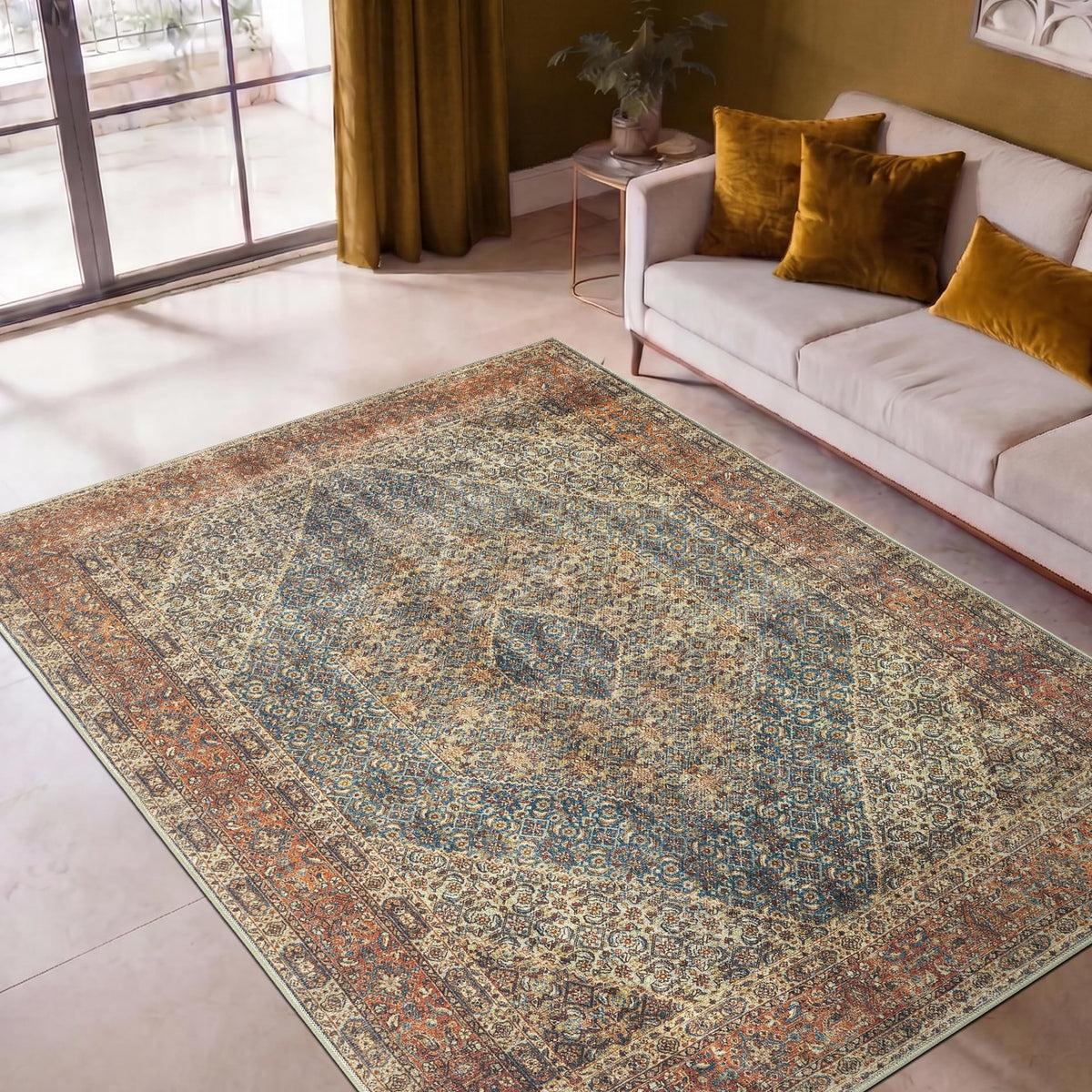 Keen Home Design Vintage Washable Area Rug, Non-Slip Low Pile, 5x7