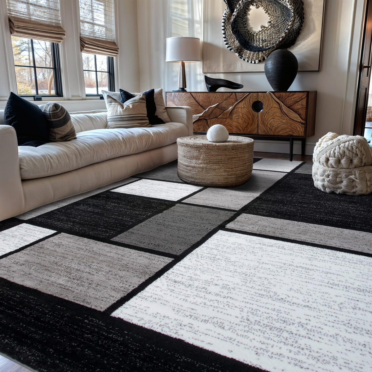 Rugshop Modern Boxes Contemporary Non-Shedding Area Rug Gray 5'3" x 7'3"