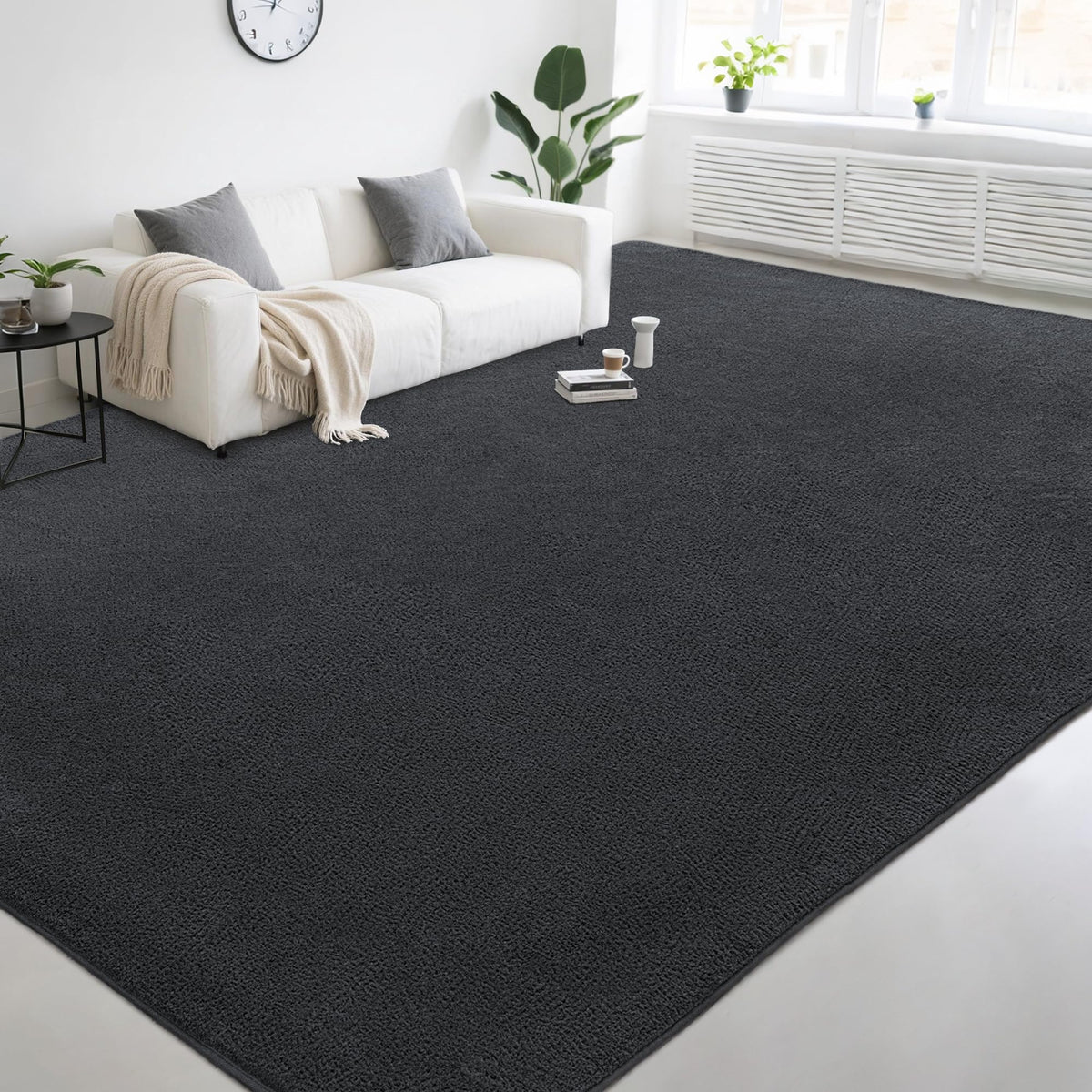 4x6 Ft Grey Modern Memory‑Foam Area Rug, Solid Indoor Carpet for Bedroom