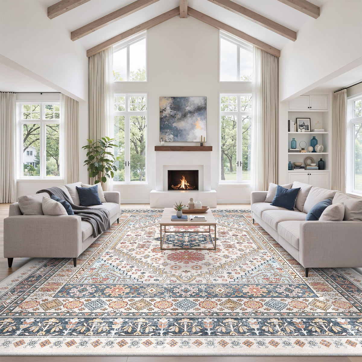 zesthome 5x7 Area Rugs for Living Room,Large Washable Rug,Orange