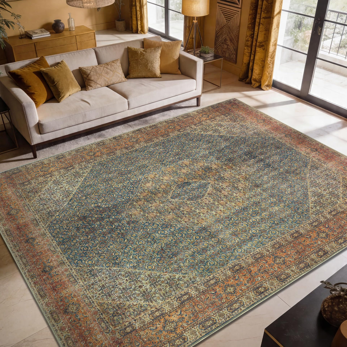 Keen Home Design Vintage Washable Area Rug, Non-Slip Low Pile, 5x7