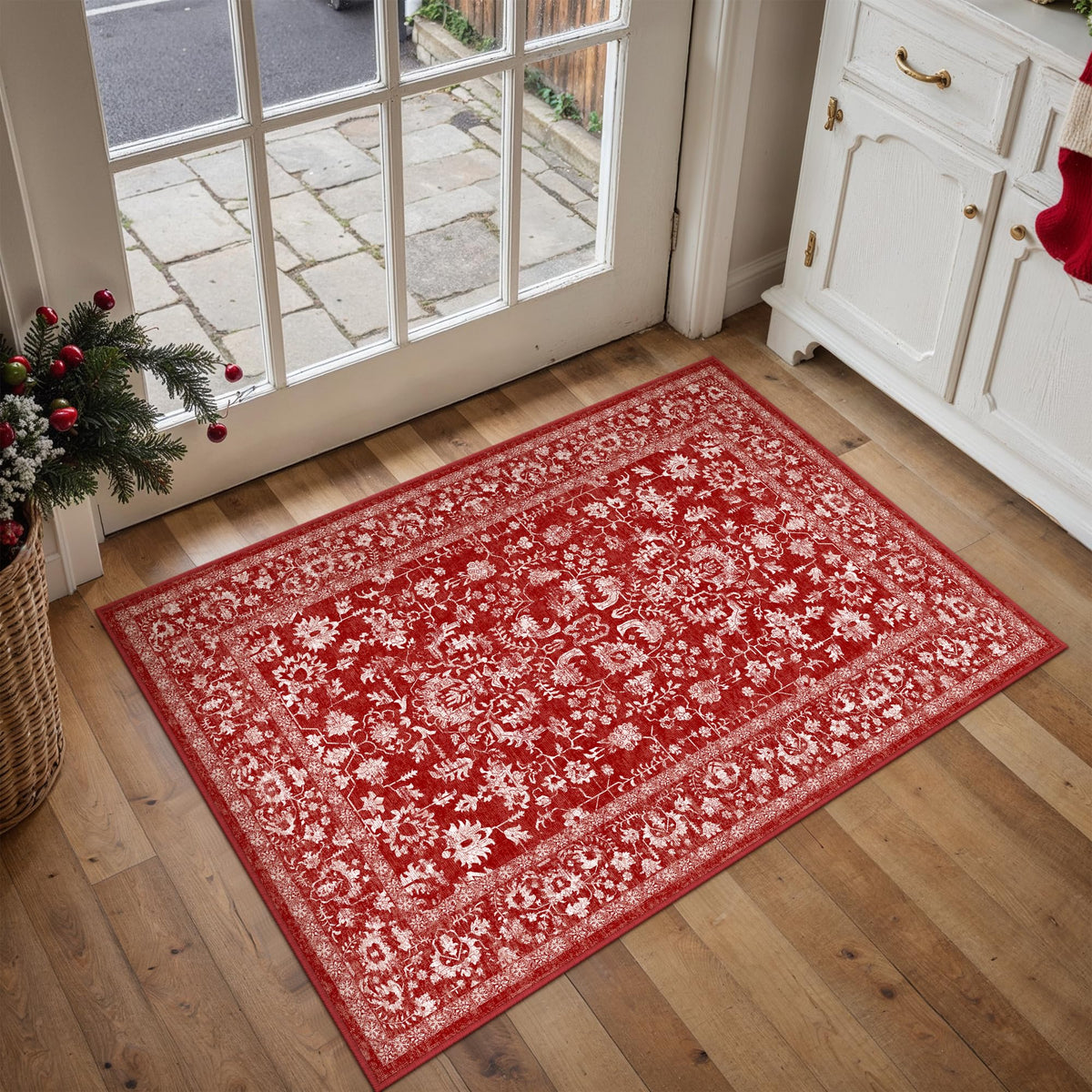 PureCozy Beige Area Rug 5x7 Vintage Farmhouse Floral