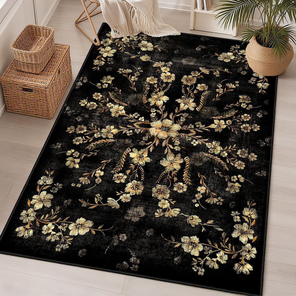 Beige Rug 3x5 Washable Area Rugs for Bedroom Living Room Kitchen Entryway Bedside,Small Modern Marble Abstract Non Slip Carpet