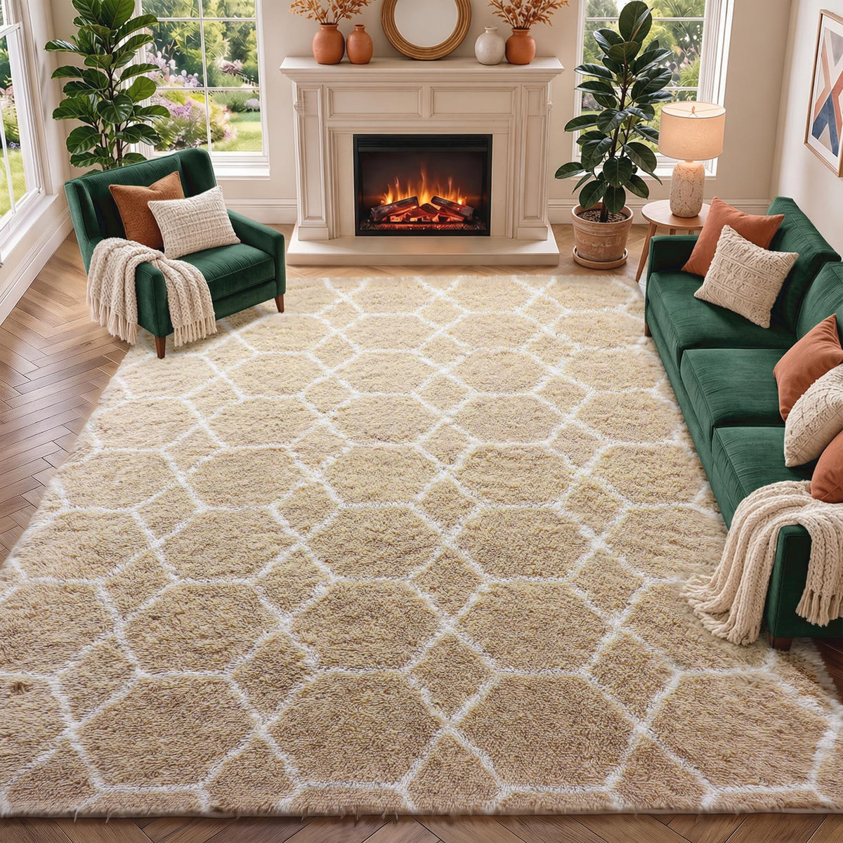 Area Rugs for Bedroom Living Room, 4x6 Fluffy Grey and Black Geometric Rug