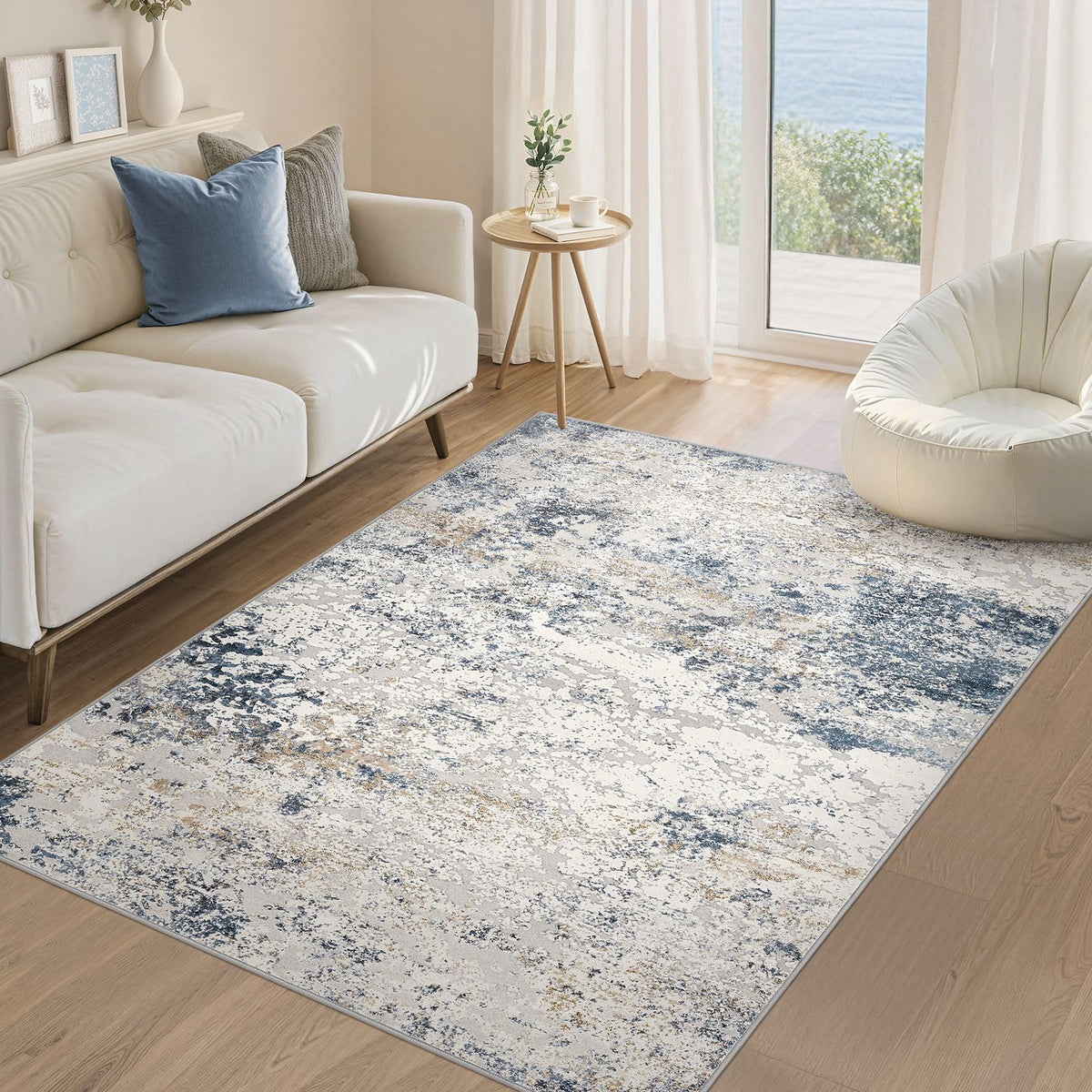 DMOYEST Area Rug Living Room Rugs 5x7 Washable Abstract Beige Blue Carpet