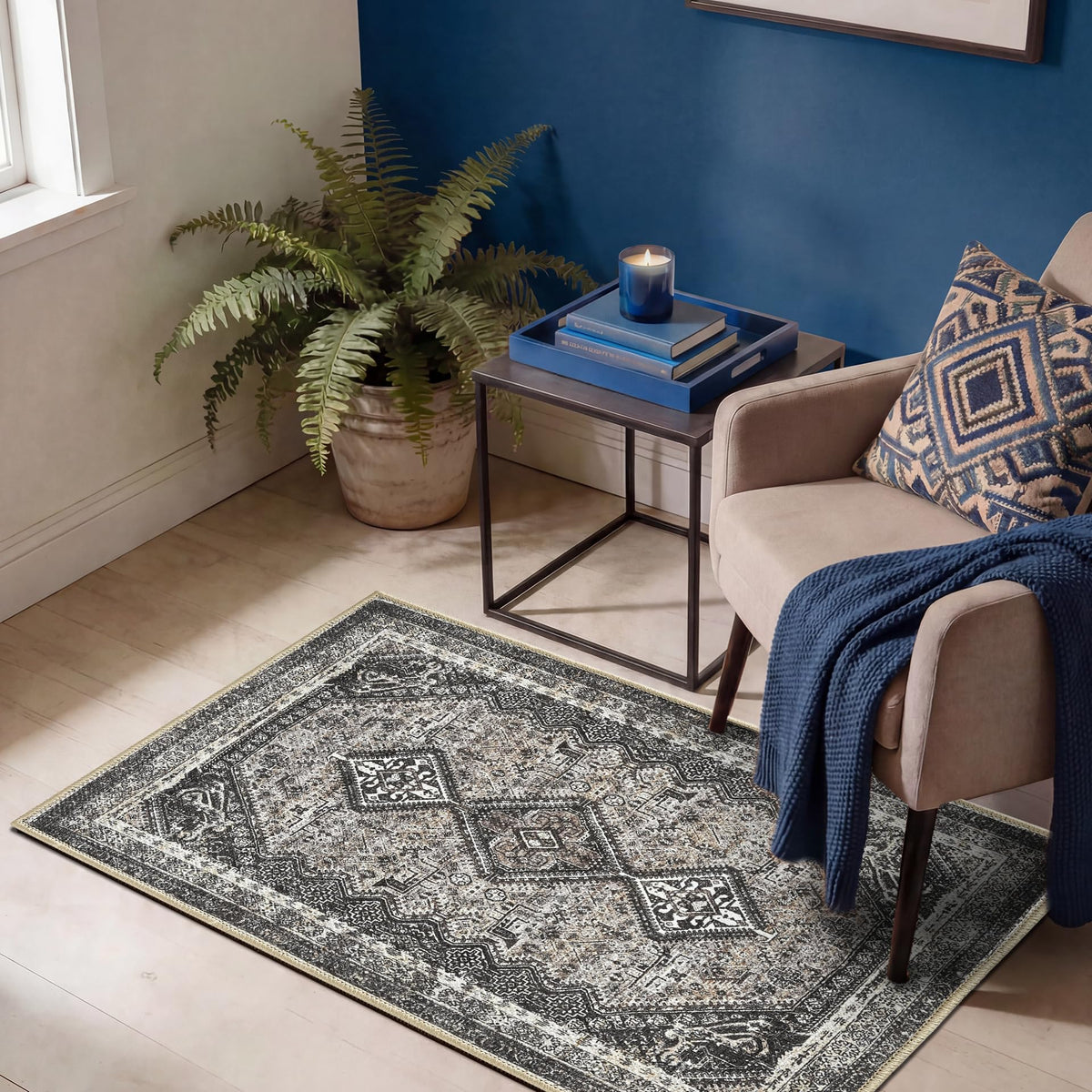 Keen Home Design Vintage Washable Area Rug, Non-Slip Low Pile, 5x7