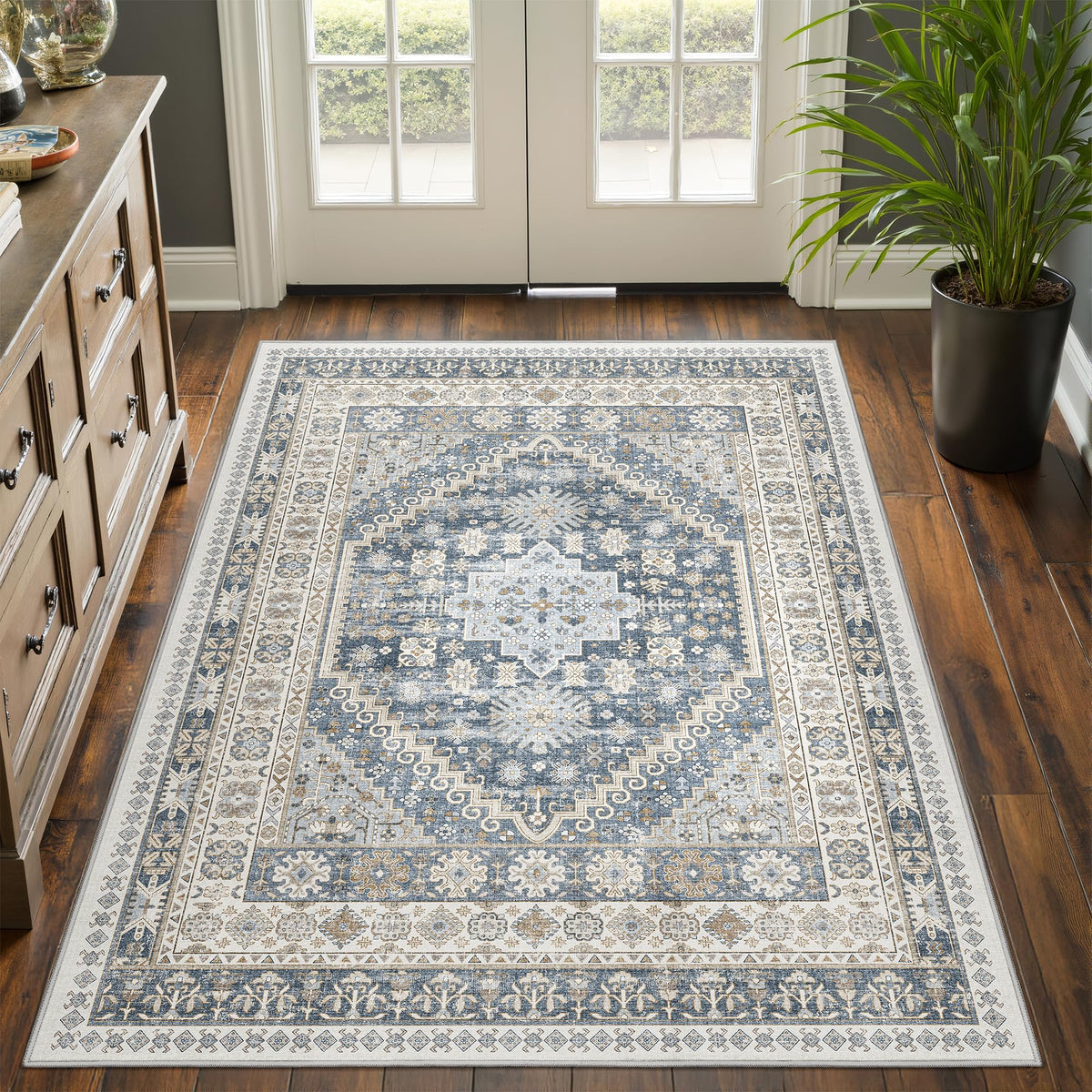 4x6 Area Rugs for Living Room, Non Slip Rugs for Bedroom, Beige