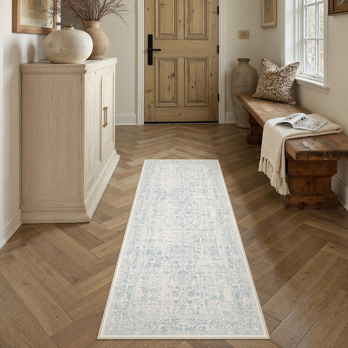 PureCozy Beige Area Rug 5x7 Vintage Farmhouse Floral