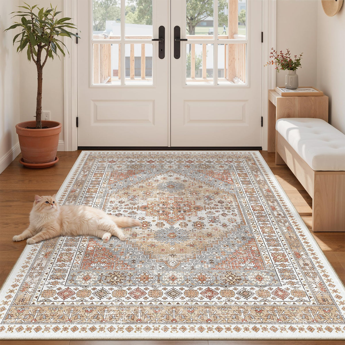 zesthome 5x7 Area Rugs for Living Room,Large Washable Rug,Orange