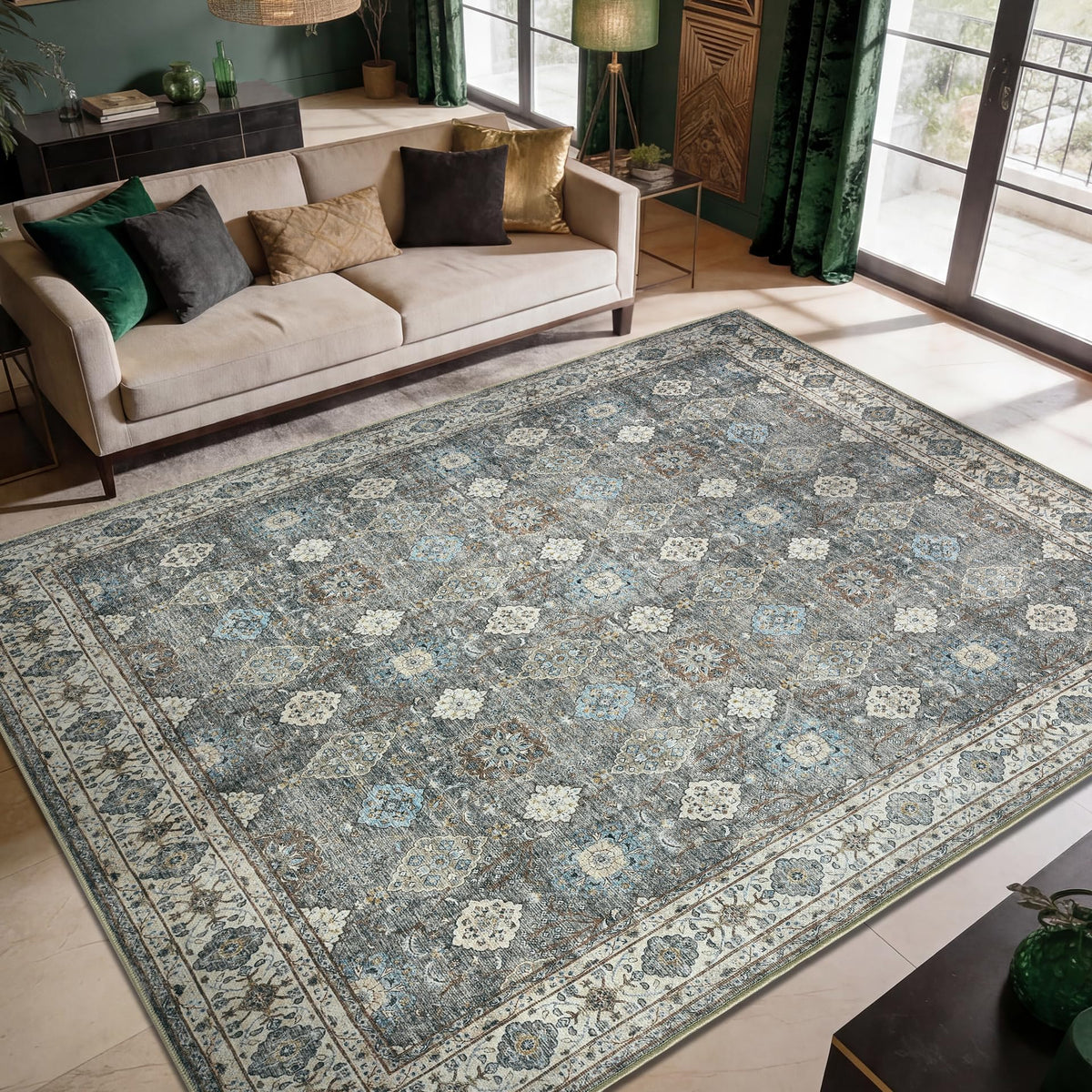 Keen Home Design Vintage Washable Area Rug, Non-Slip Low Pile, 5x7