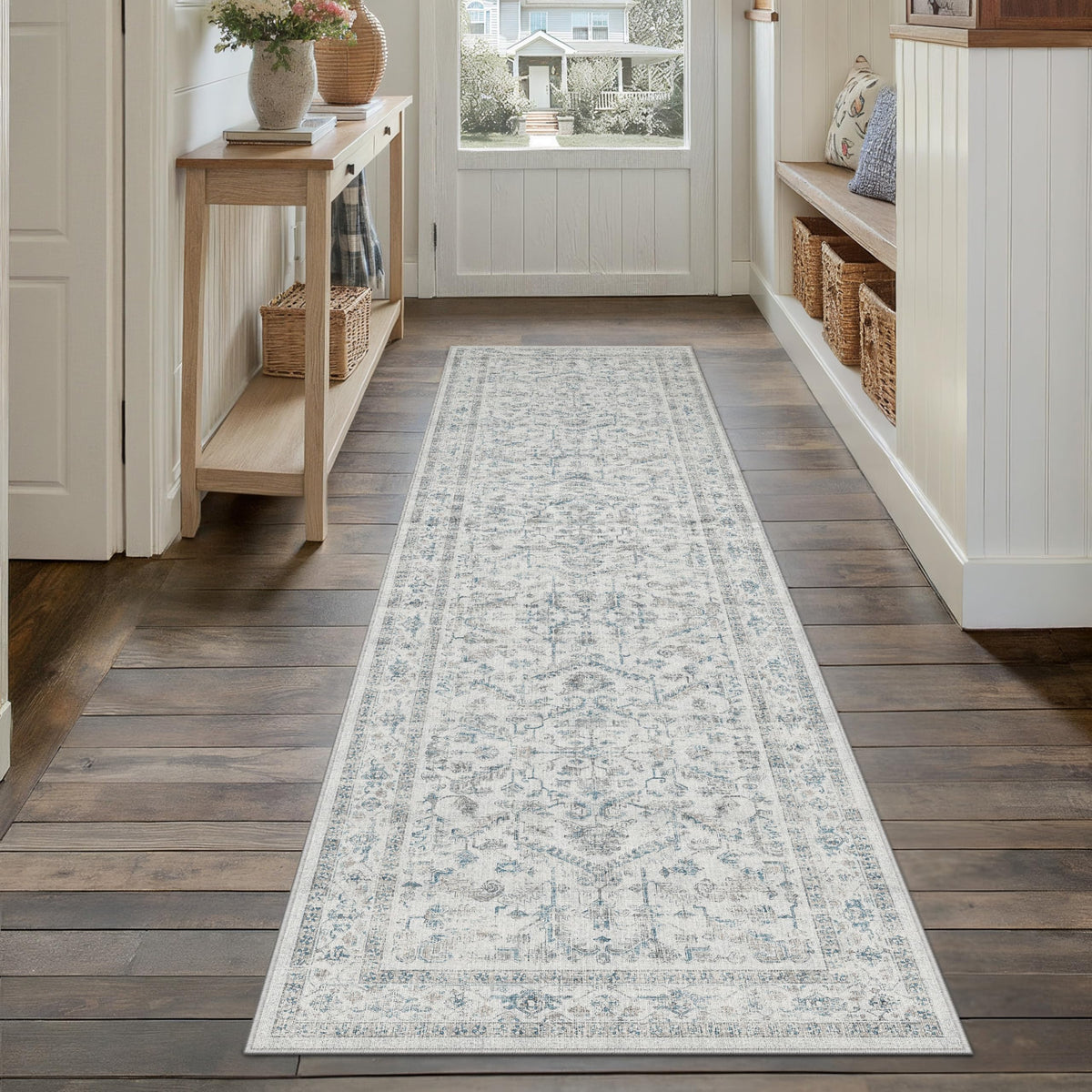 PureCozy Beige Area Rug 5x7 Vintage Farmhouse Floral