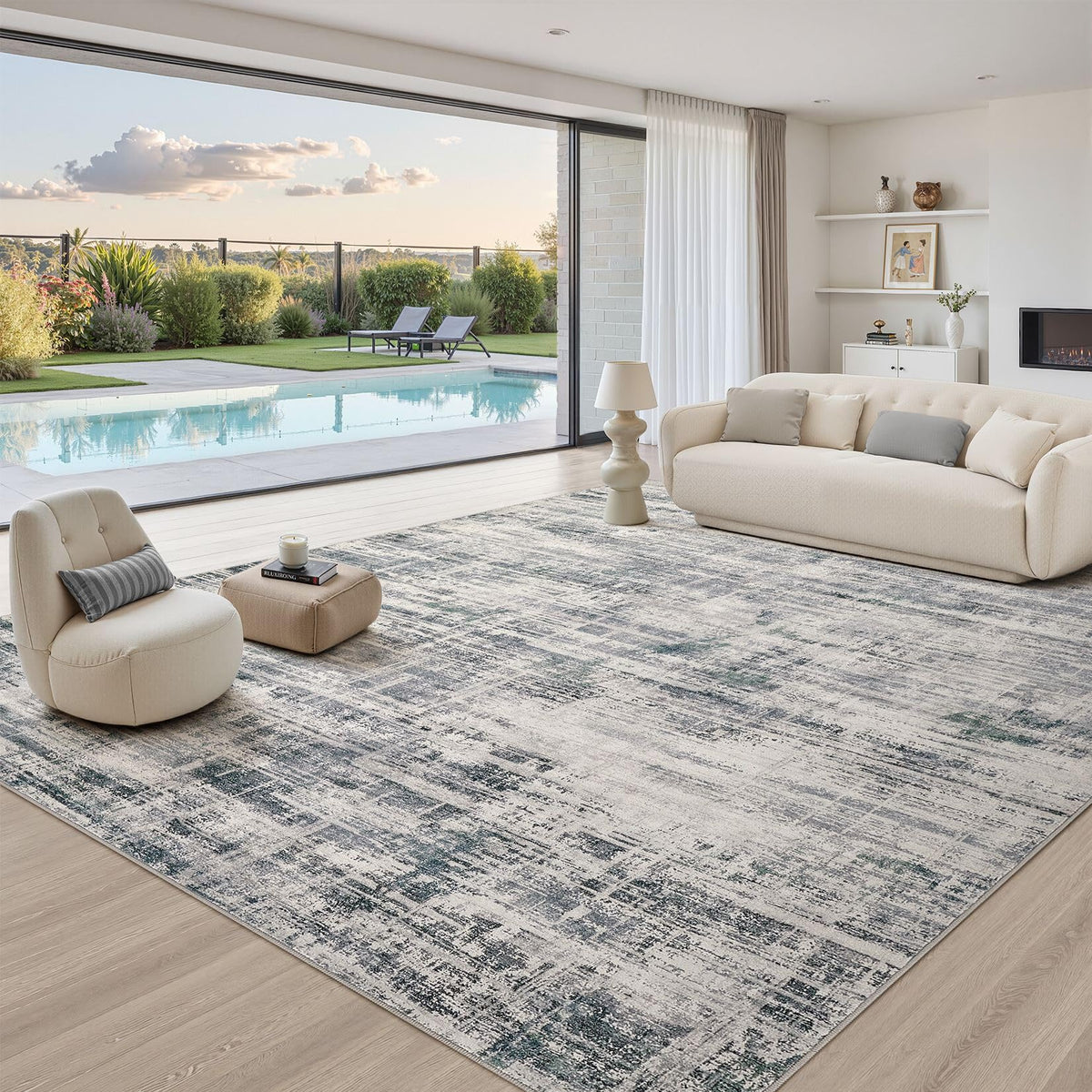 UERMEI 6x9 Area Rug for Living Room Washable Abstract Blue Brown Carpet