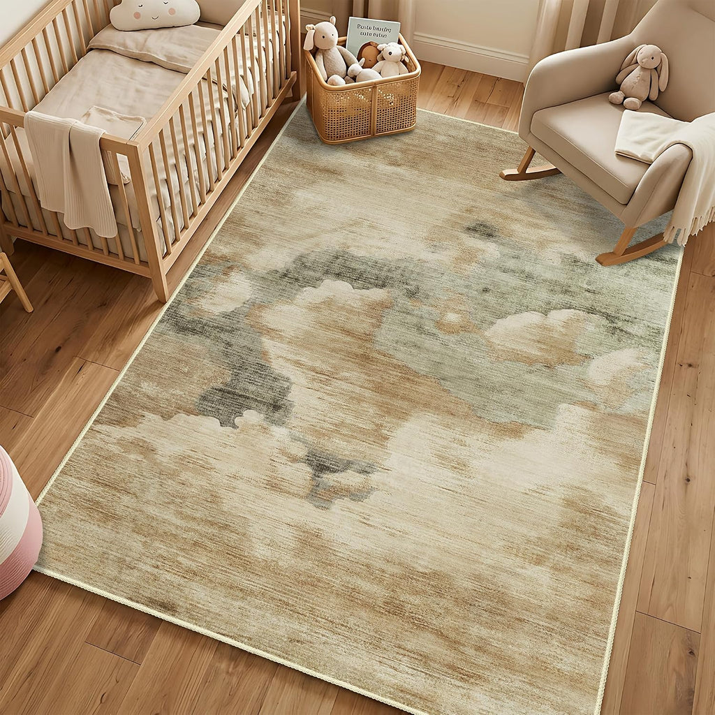 Beige Rug 3x5 Washable Area Rugs for Bedroom Living Room Kitchen Entryway Bedside,Small Modern Marble Abstract Non Slip Carpet