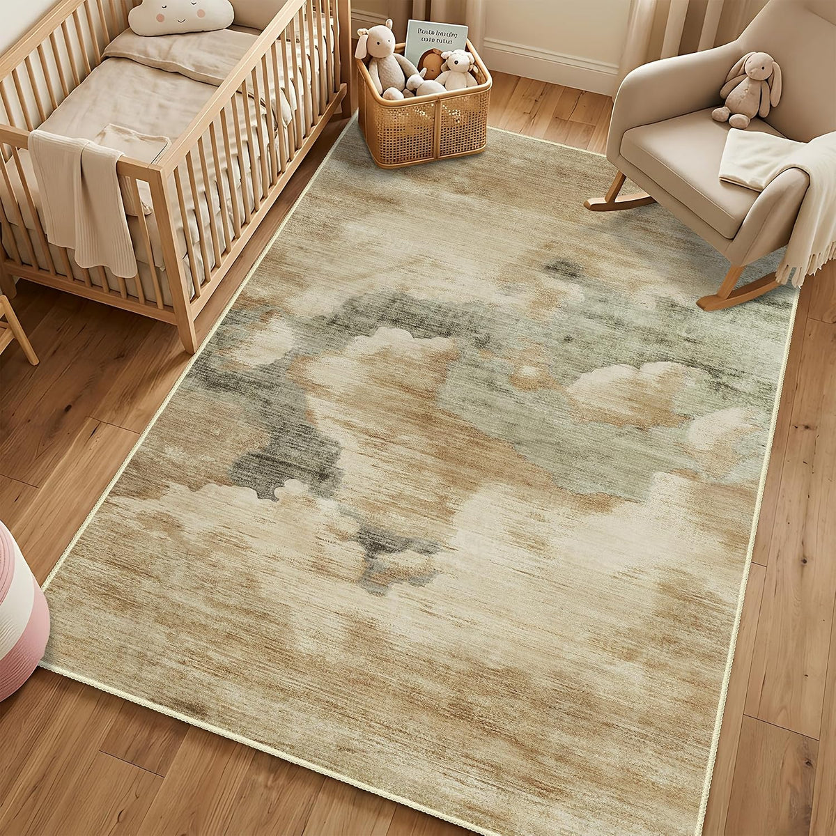 Beige Rug 3x5 Washable Area Rugs for Bedroom Living Room Kitchen Entryway Bedside,Small Modern Marble Abstract Non Slip Carpet