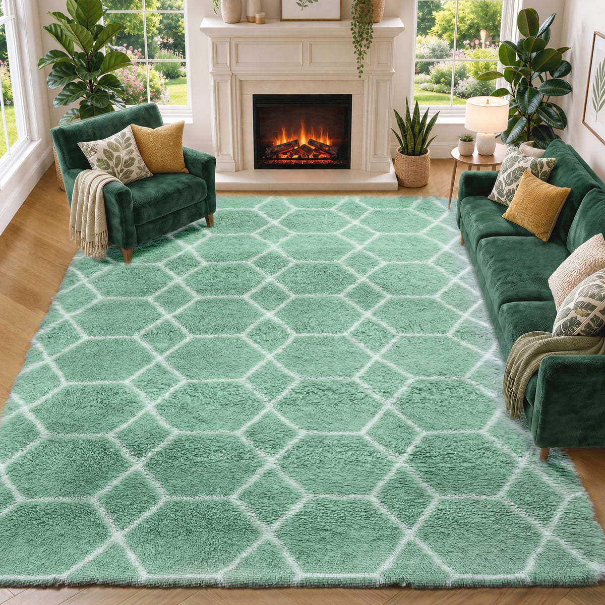 Area Rugs for Bedroom Living Room, 4x6 Fluffy Grey and Black Geometric Rug