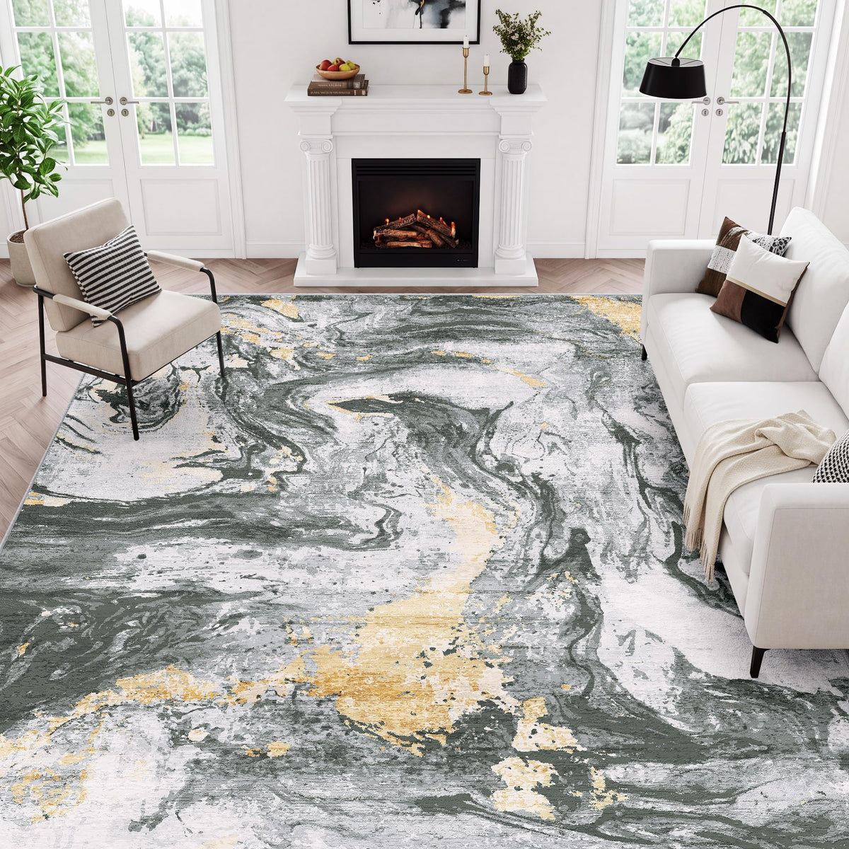 LIVELYGLOW 5x7 Washable Abstract Area Rug, Small Indoor Bedroom Dorm Rug