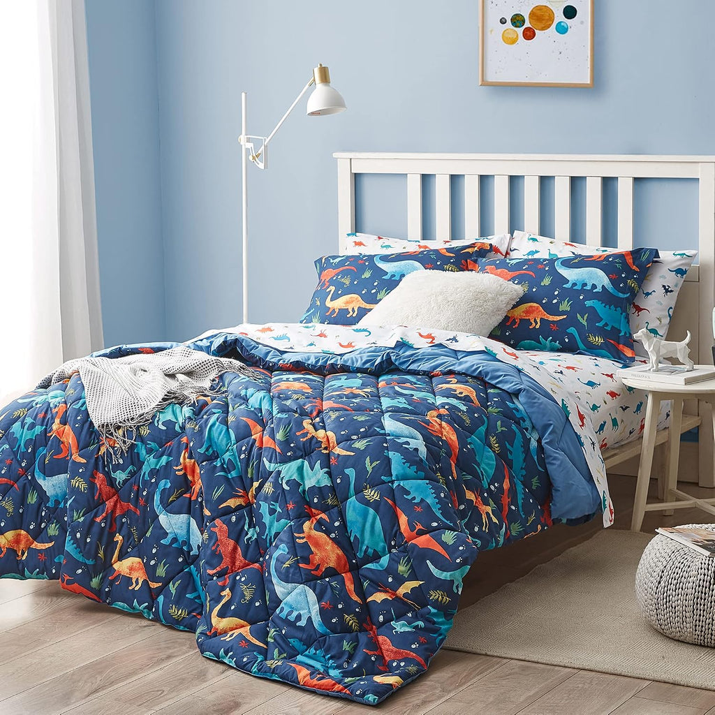 Dinosaur Twin Bedding Sets, 5 Pieces Kids Comforter Set for Boys