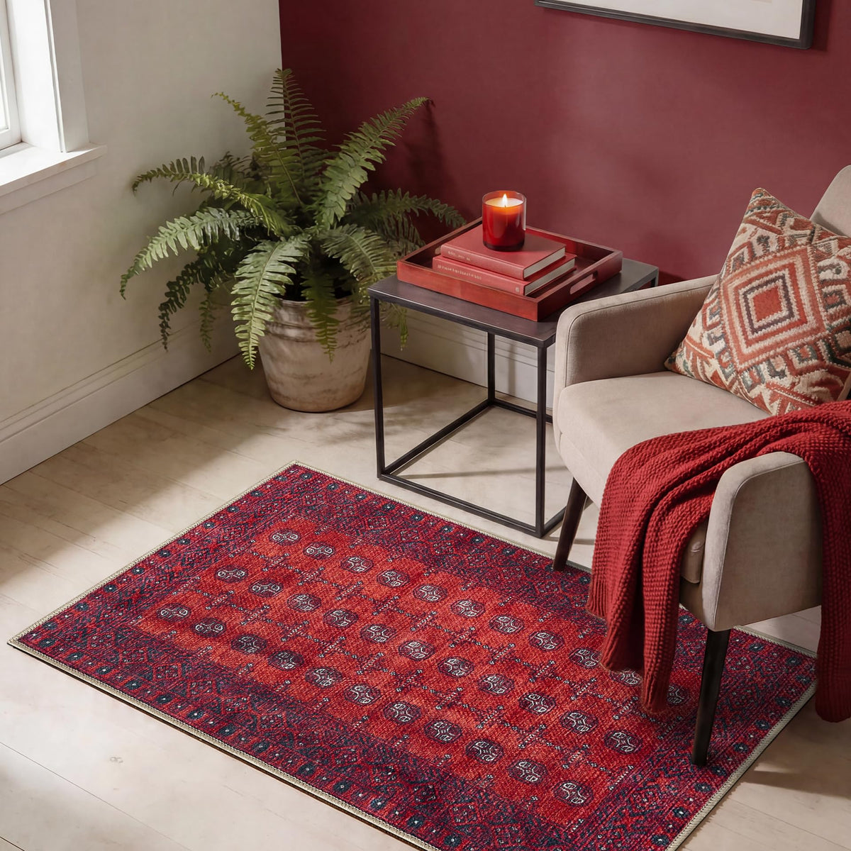 Keen Home Design Vintage Washable Area Rug, Non-Slip Low Pile, 5x7