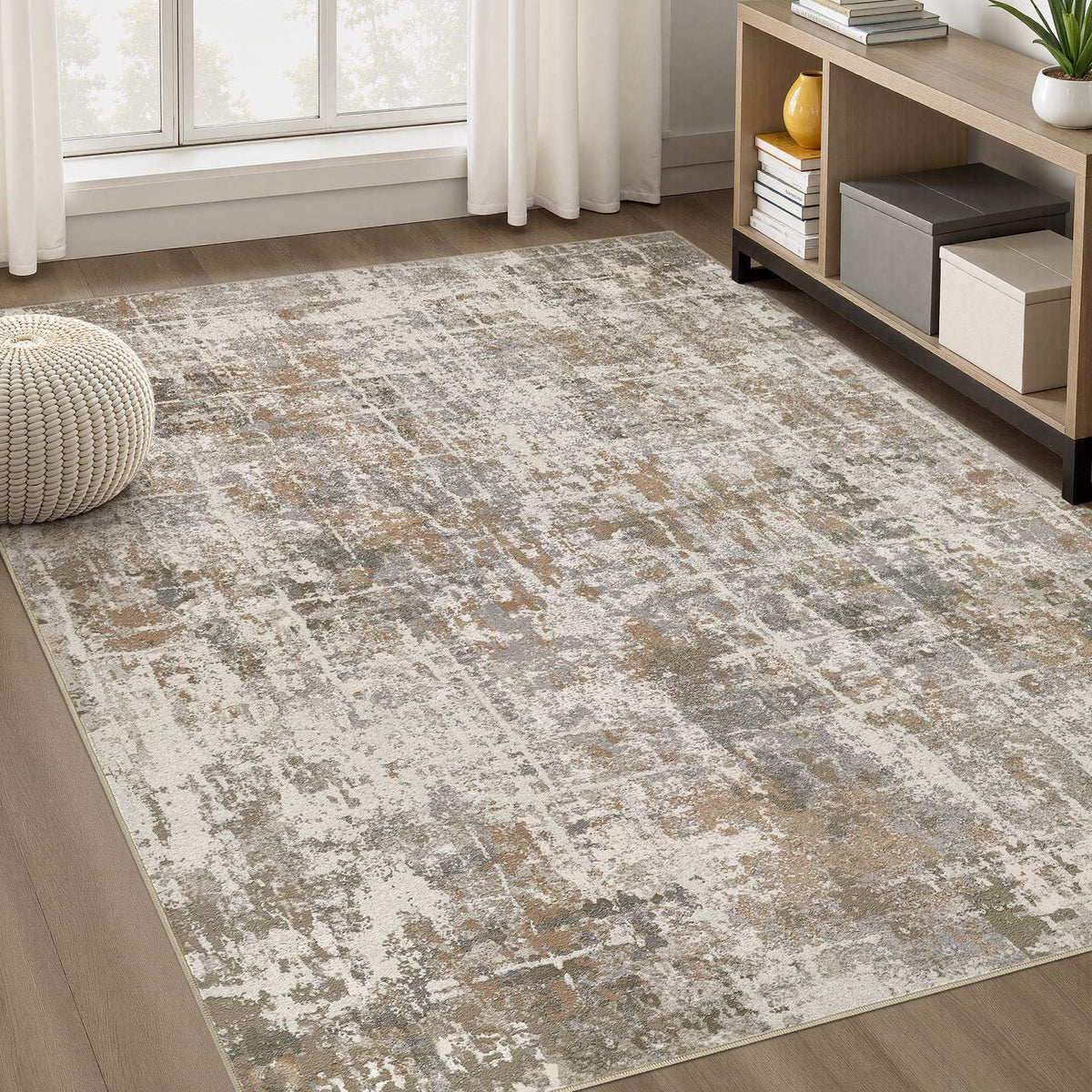 DMOYEST Area Rug Living Room Rugs 5x7 Washable Abstract Beige Blue Carpet