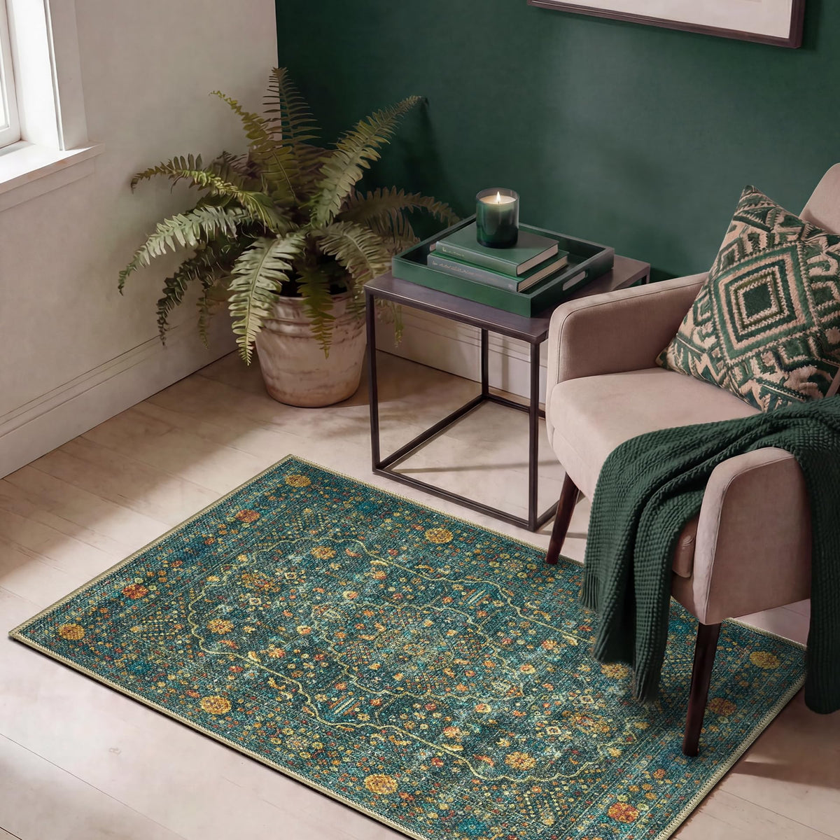 Keen Home Design Vintage Washable Entryway Rug, Non-Slip Low Pile, 3x5