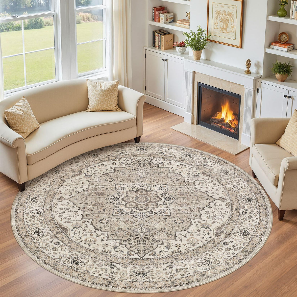 Vintage 9x12 Washable Area Rugs for Living Room, Non Slip, Brown