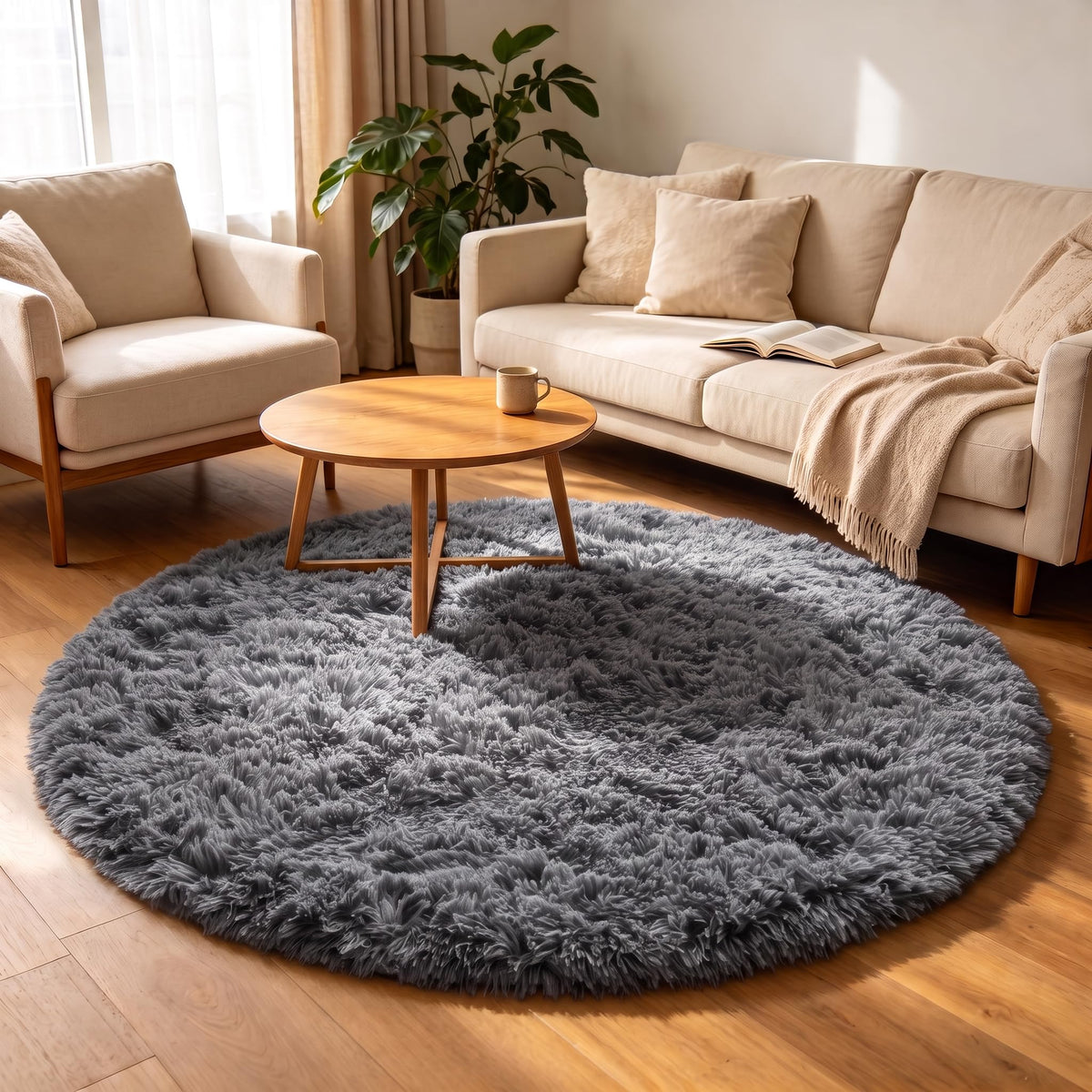 Area Rugs for Bedroom Living Room, 4x6 Fluffy Grey and Black Geometric Rug