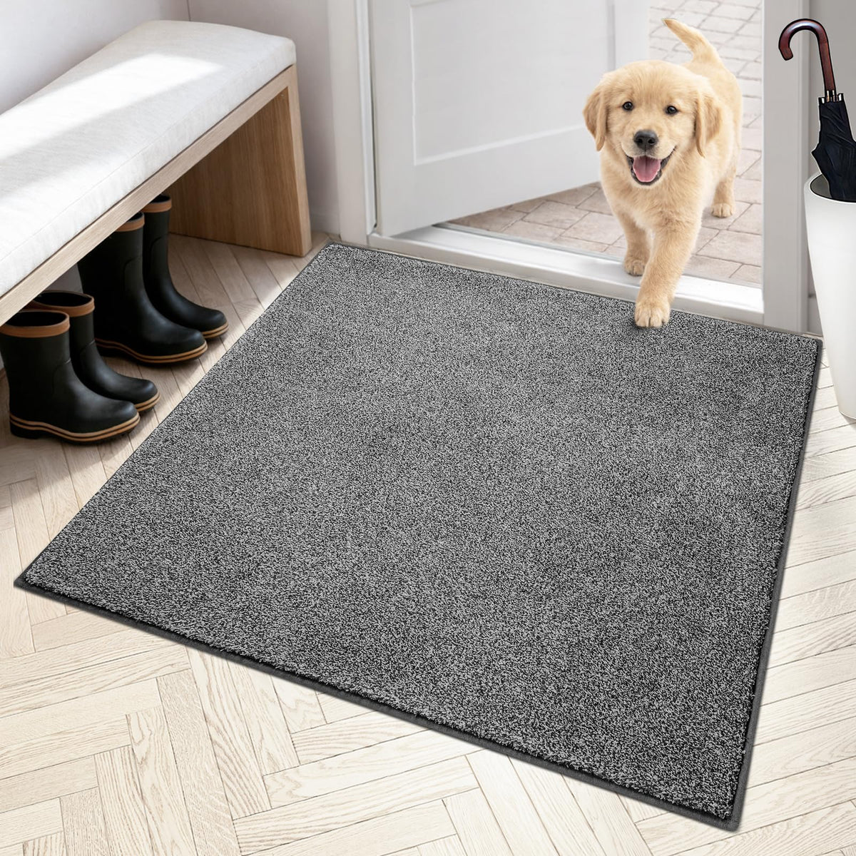 PURRUGS Dirt Trapping Indoor Door Mat, 20" x 31.5", Bluish Grey-Black